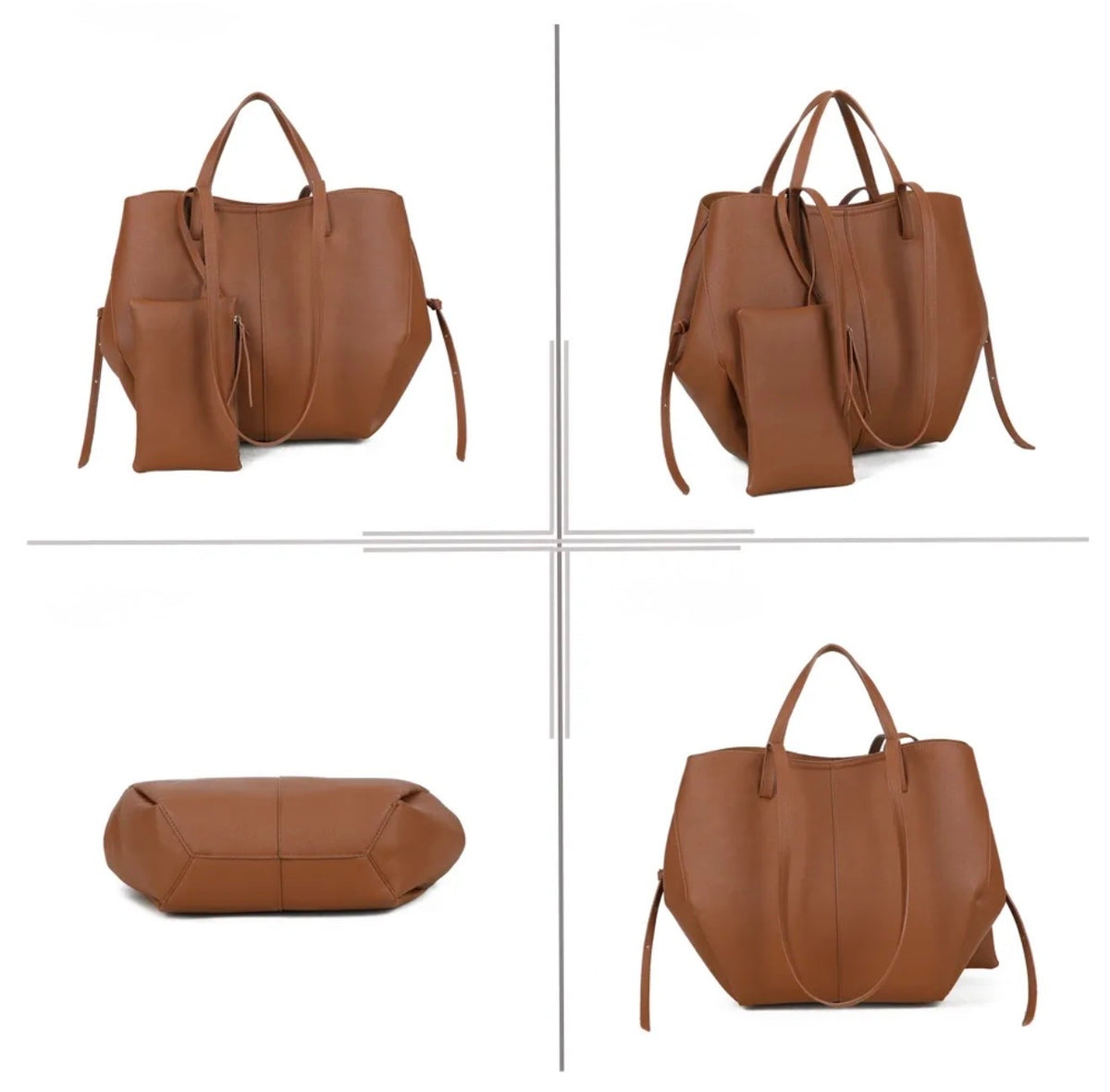 Grand Sac cabas 2 en 1 en simili cuir grainé - PAULE Camel grainé