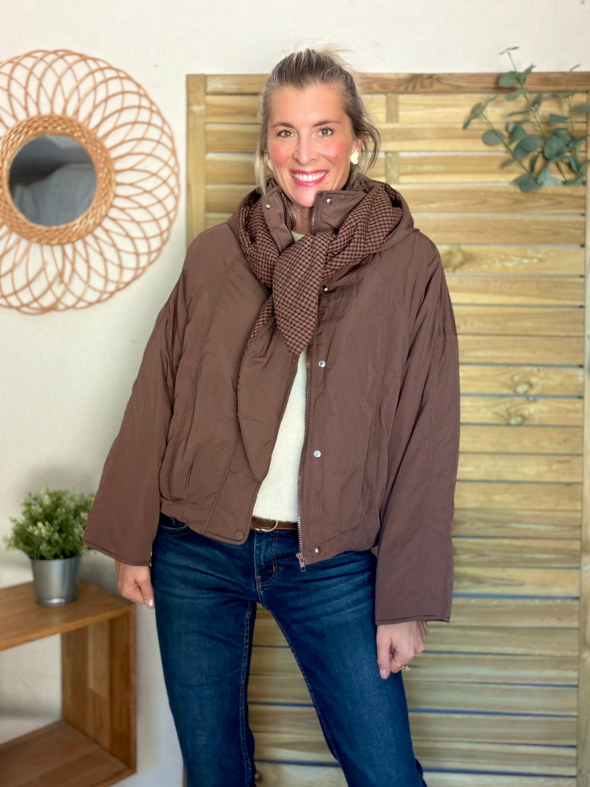 Veste matelassée capuche amovible réversible ODILE Chocolat