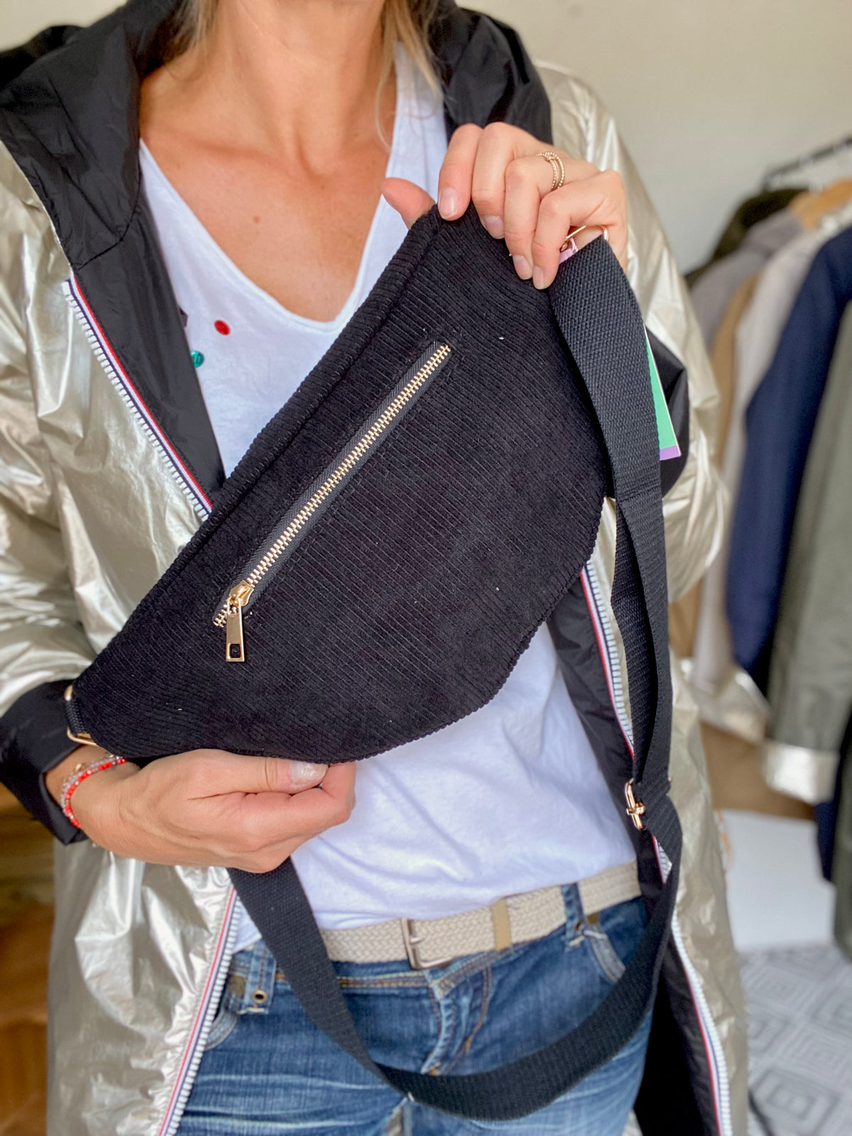 Sac banane XL velours côtelé Ciao Boum - IVY - Noir