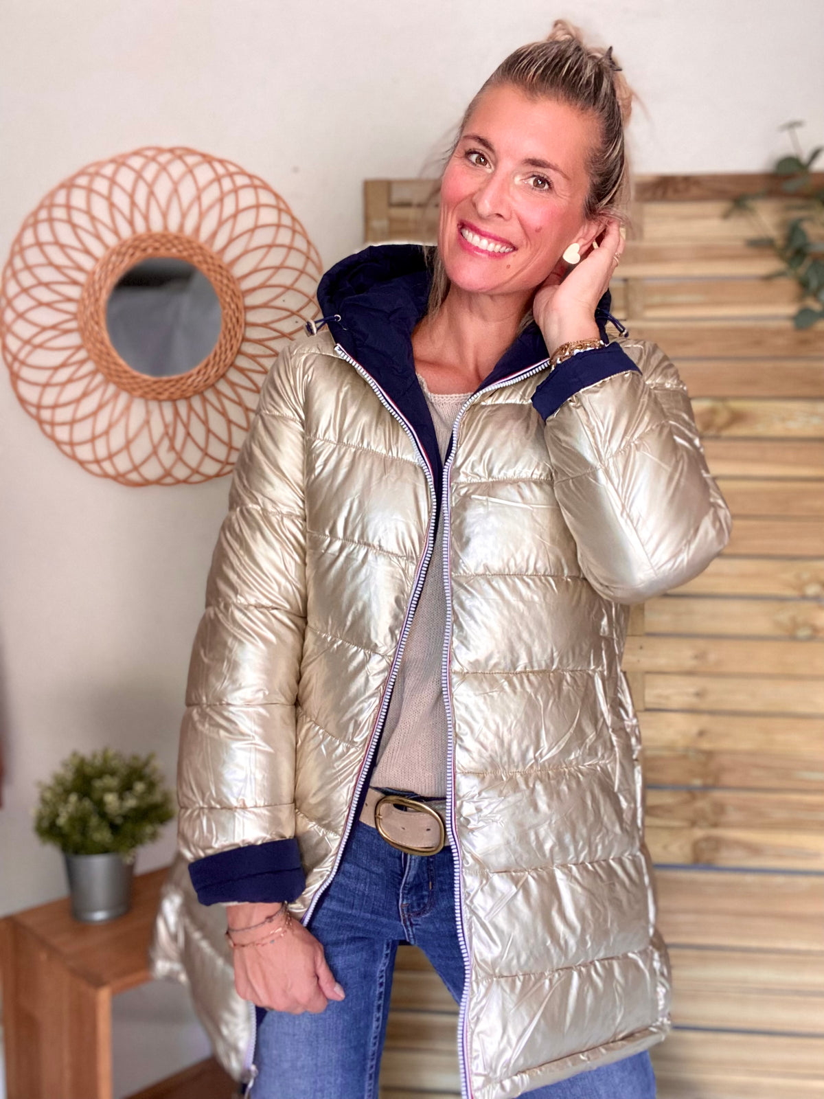 Doudoune imperméable réversible ANGÈLE LONG - Bleu marine - MELYA MELODY
