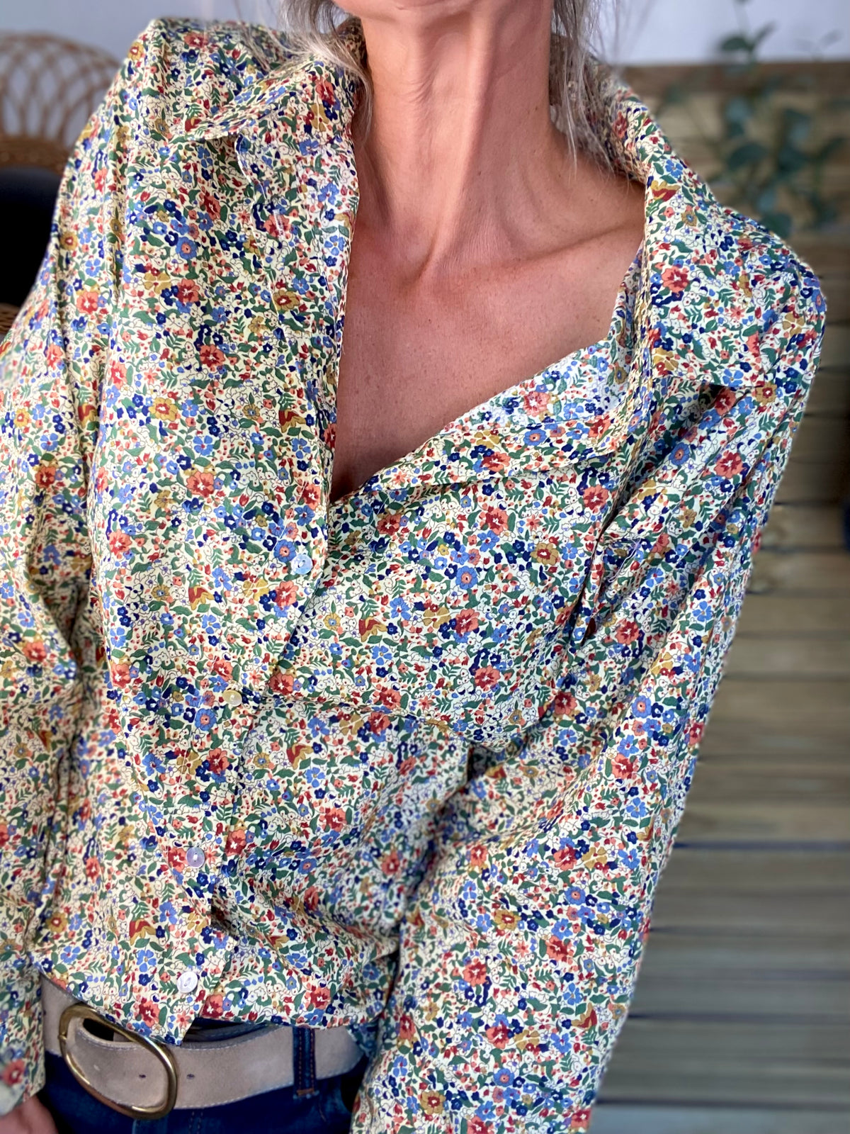 Chemise en coton imprimé Liberty vert 🌱 🌺 ÉLISE - FIN DE SÉRIE