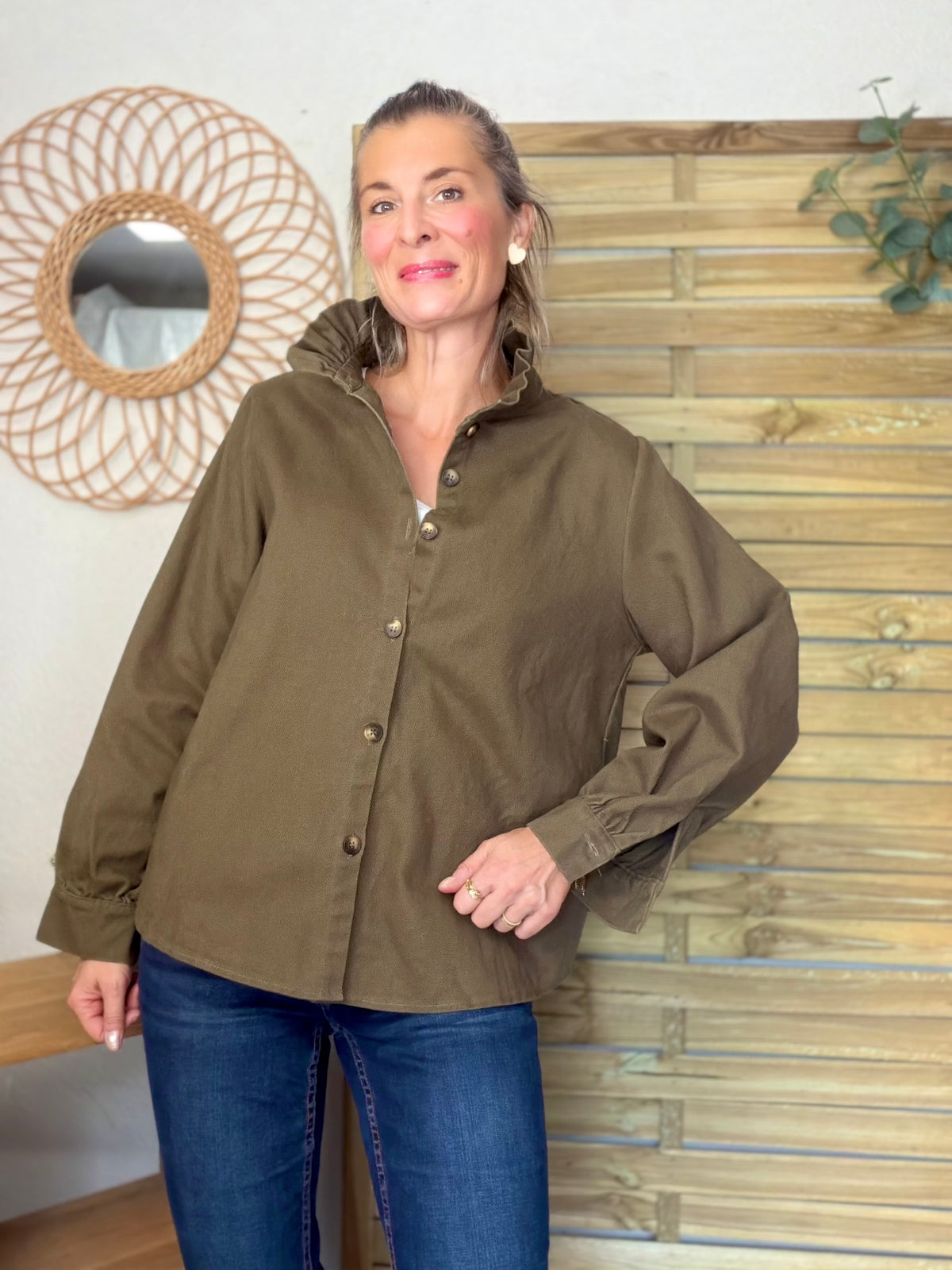 ⚡️ ARRIVAGE • Veste / Chemise en coton, col victorien volanté LISA Kaki