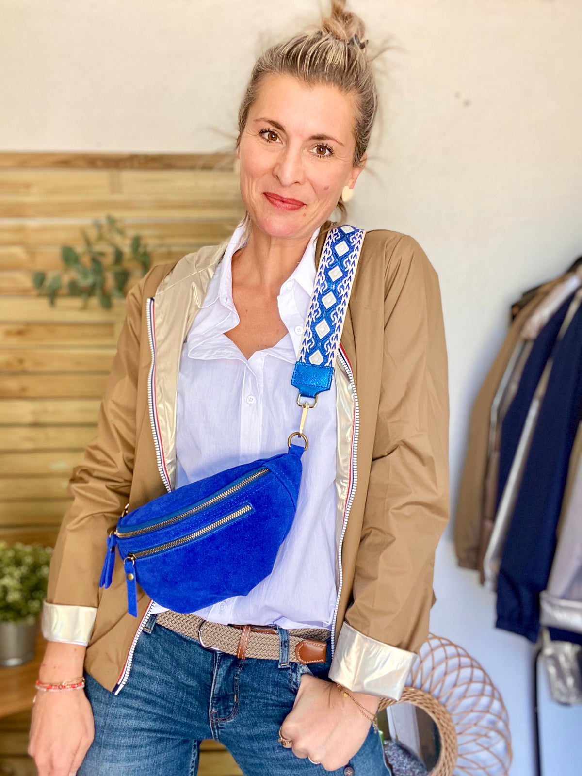 Sangle / Bandoulière en cuir irisé pour sacs/ bananes - JOEY (losanges fins)
