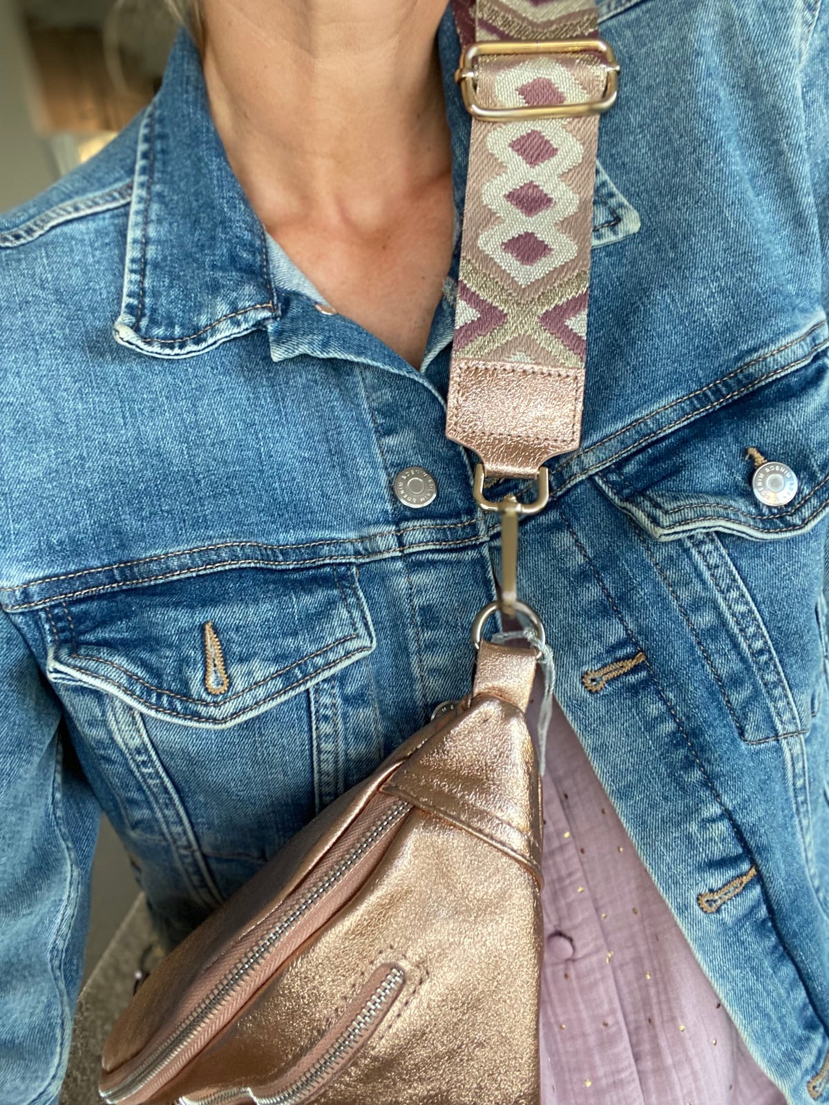 Sangle / Bandoulière en cuir irisé pour sacs / bananes - RACHEL (Losanges horizontaux)