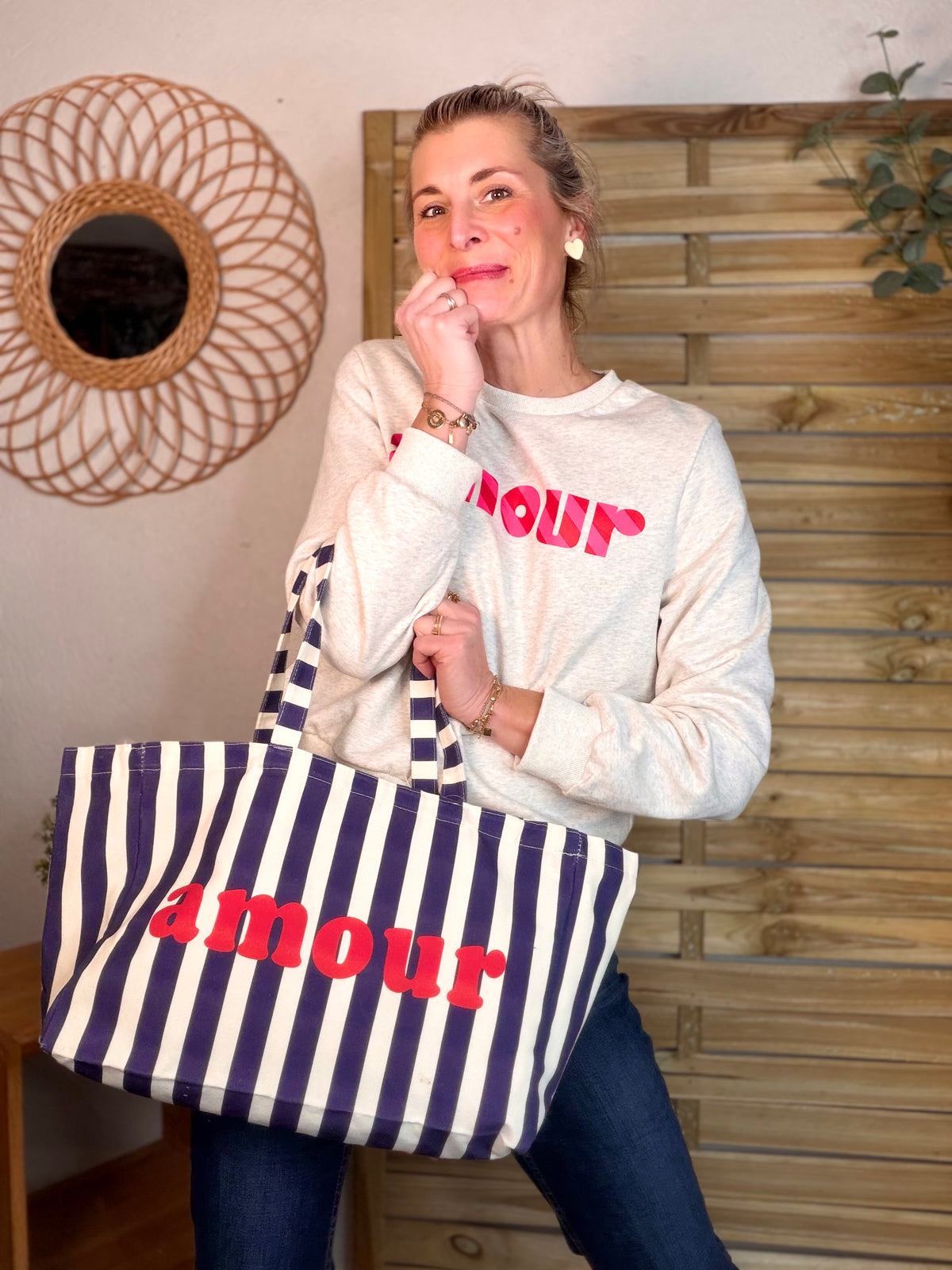 Sweat amour SIENNA - Gris / Rose - FIN DE SÉRIE