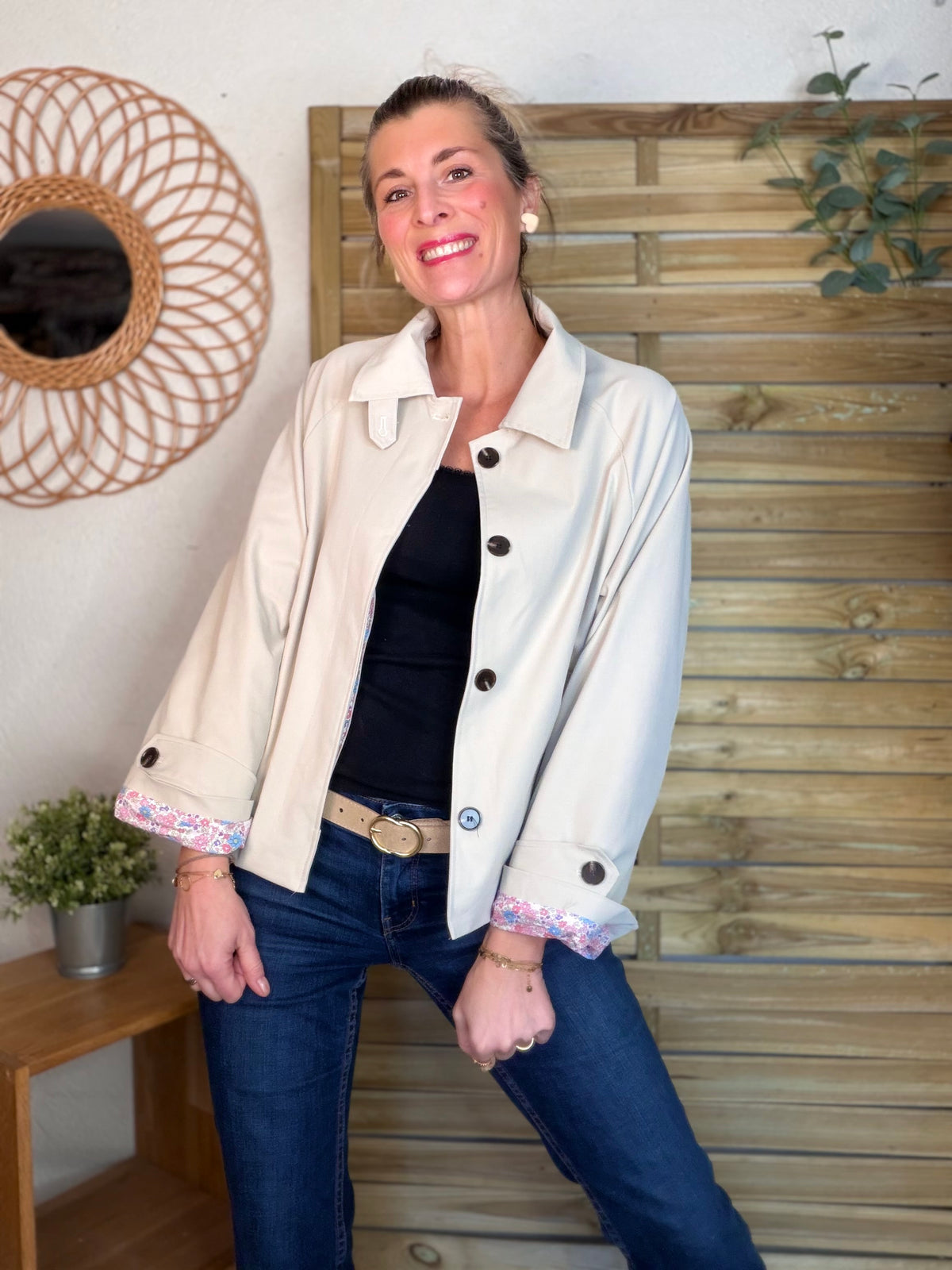 Veste Trench avec Liberty - MADELEINE Beige - FIN DE SÉRIE