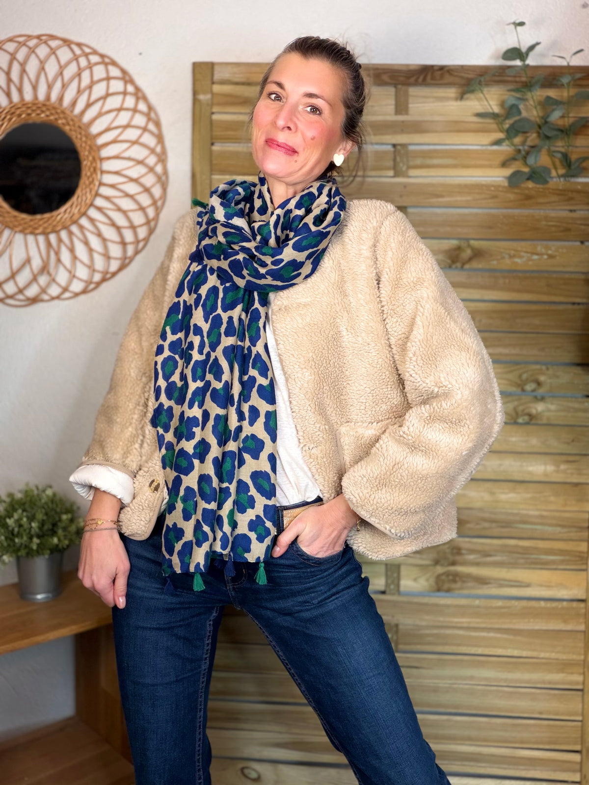 Foulard Léo CLEM - Bleu roi / vert 🐆