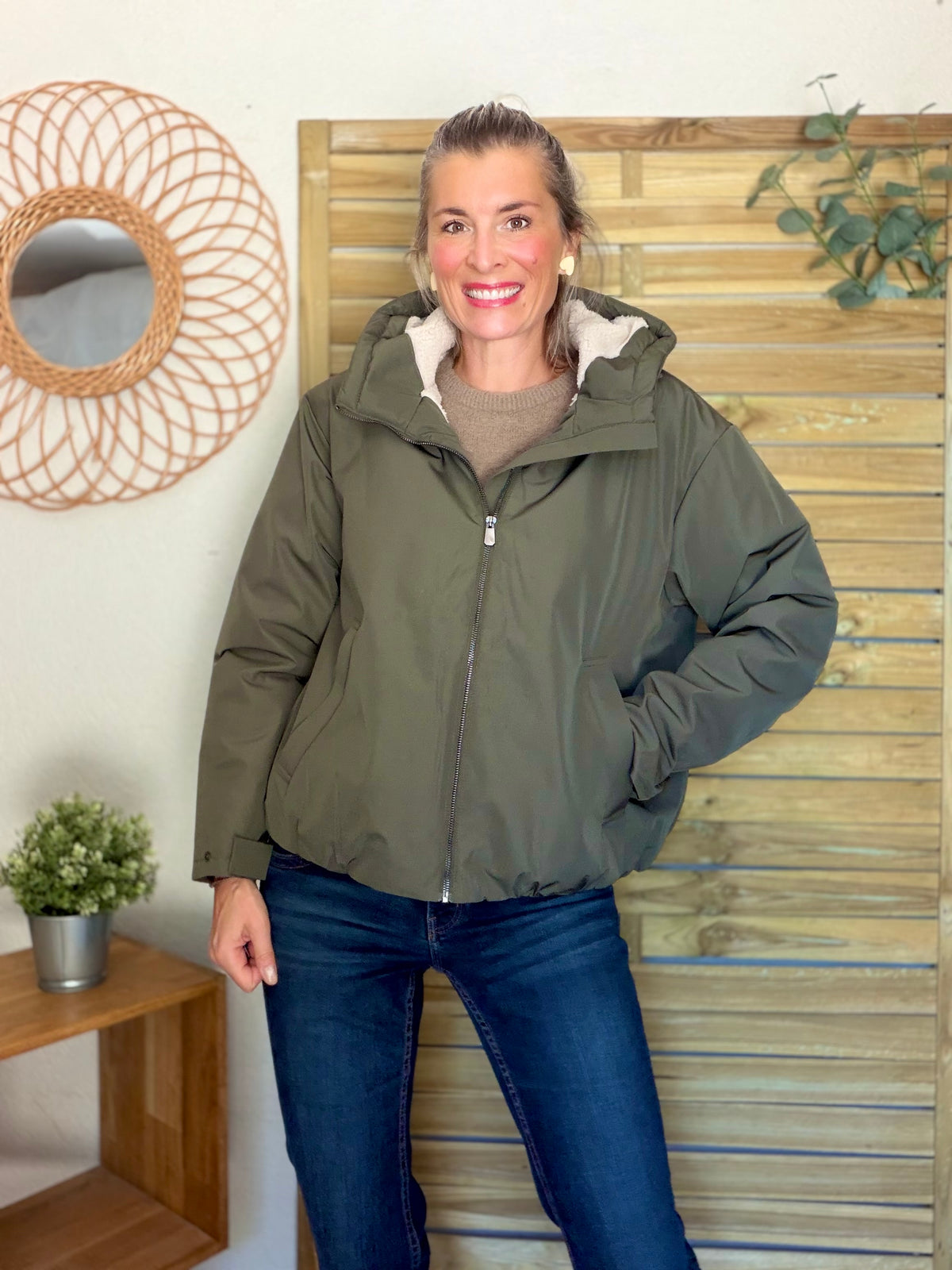 LAURA JO - Imperméable fourré sherpa EVA court - Kaki
