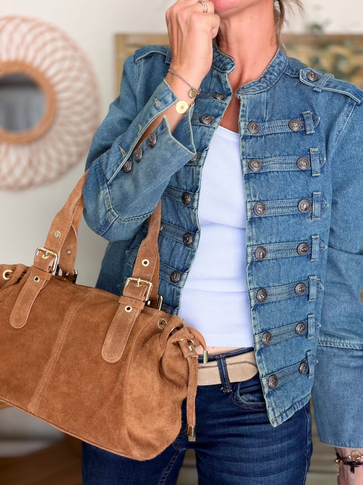 Sac à main en cuir daim GERY - Camel