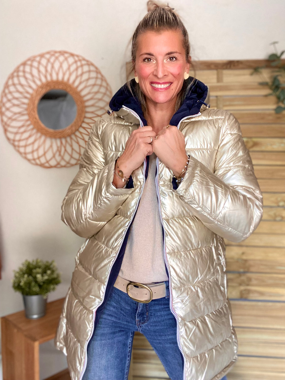 Doudoune imperméable réversible ANGÈLE LONG - Bleu marine - MELYA MELODY