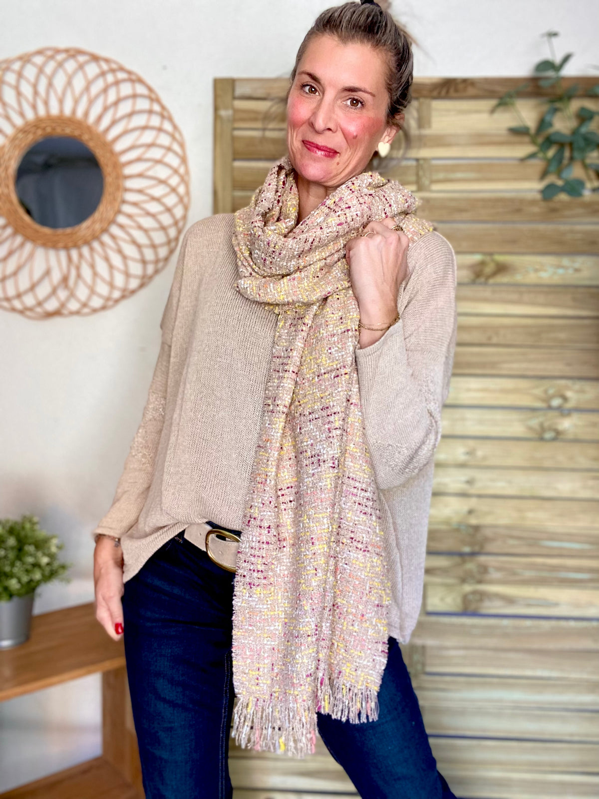 Écharpe douce en laine avec lurex ODILE - Taupe Rose (3 coloris)