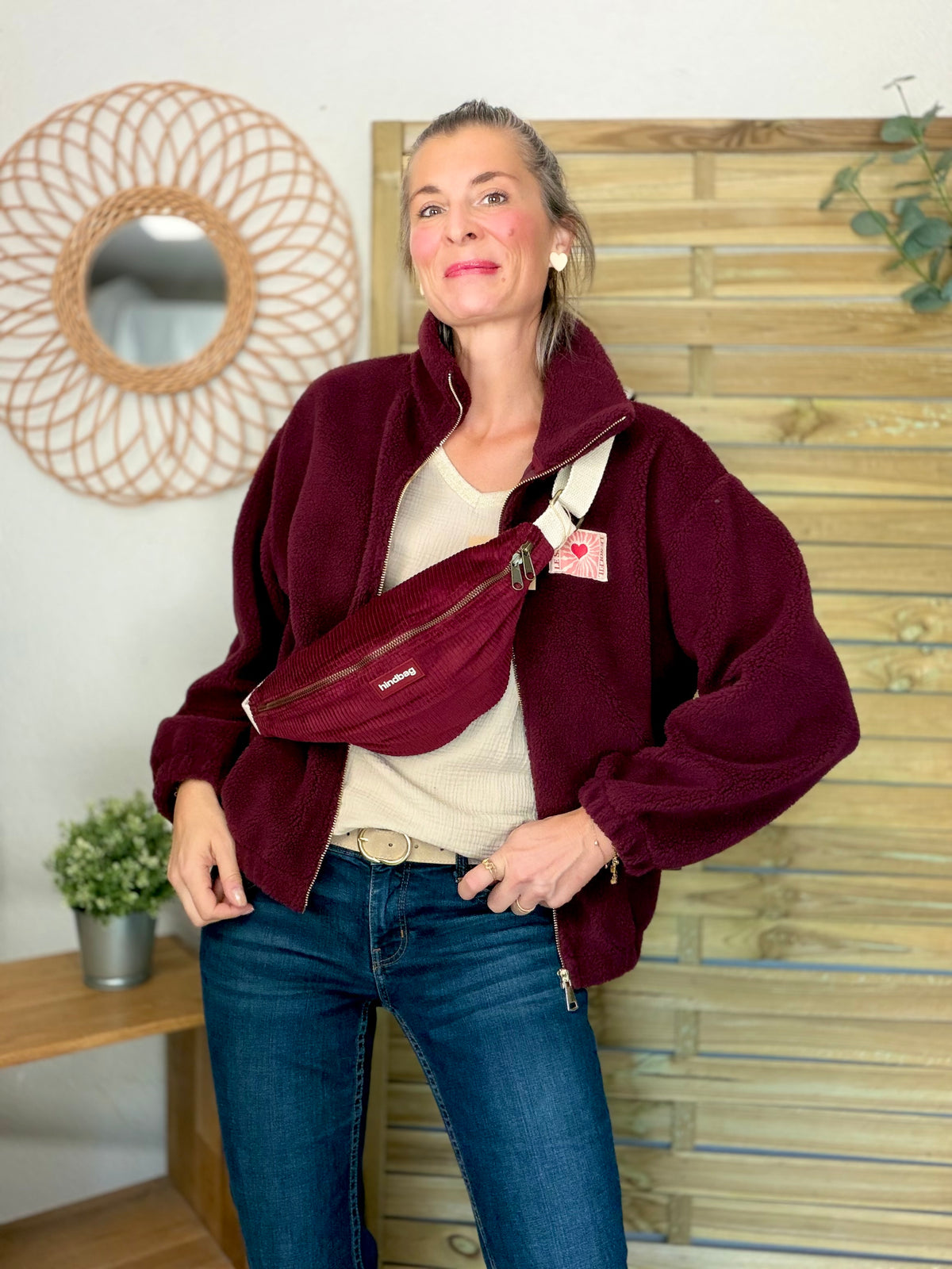 ⚡️ARRIVAGE • Veste teddy Sherpa zippée « Soleil » DORO Bordeaux