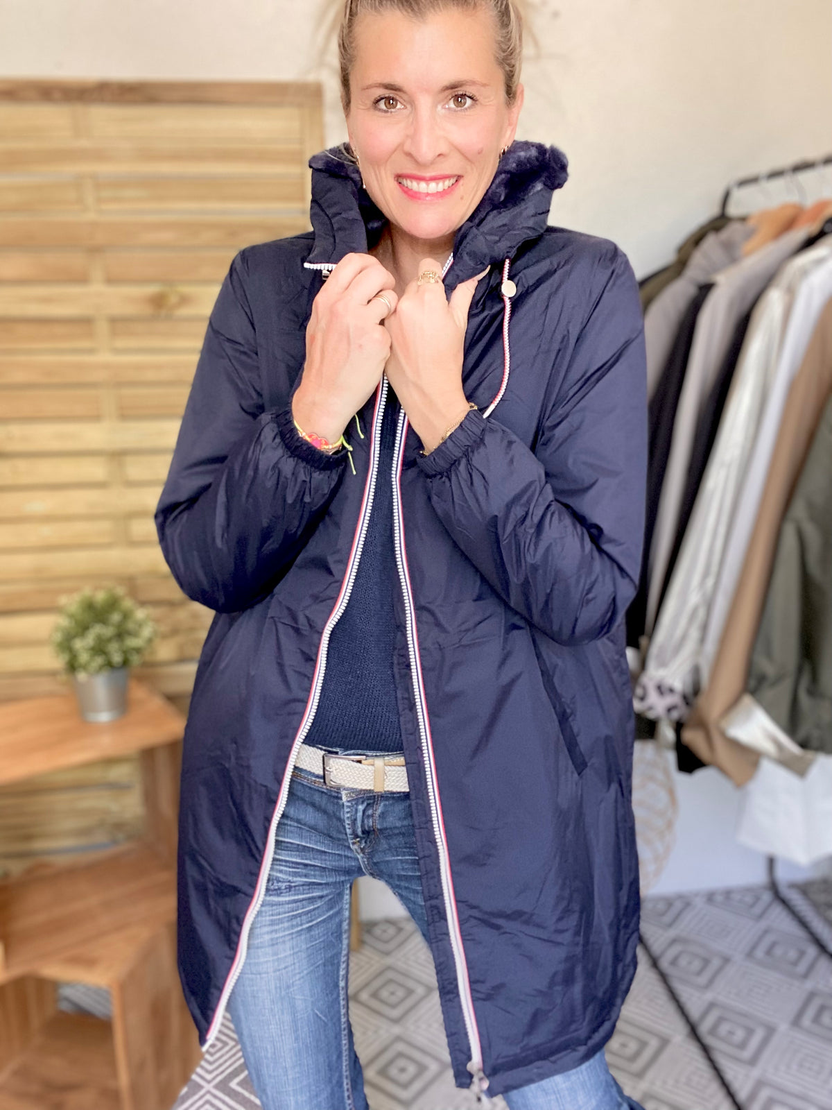 LAURA JO - Parka Imperméable THELMA LONG fourrée - Bleu marine • DÉSTOCKAGE sur Taille XL