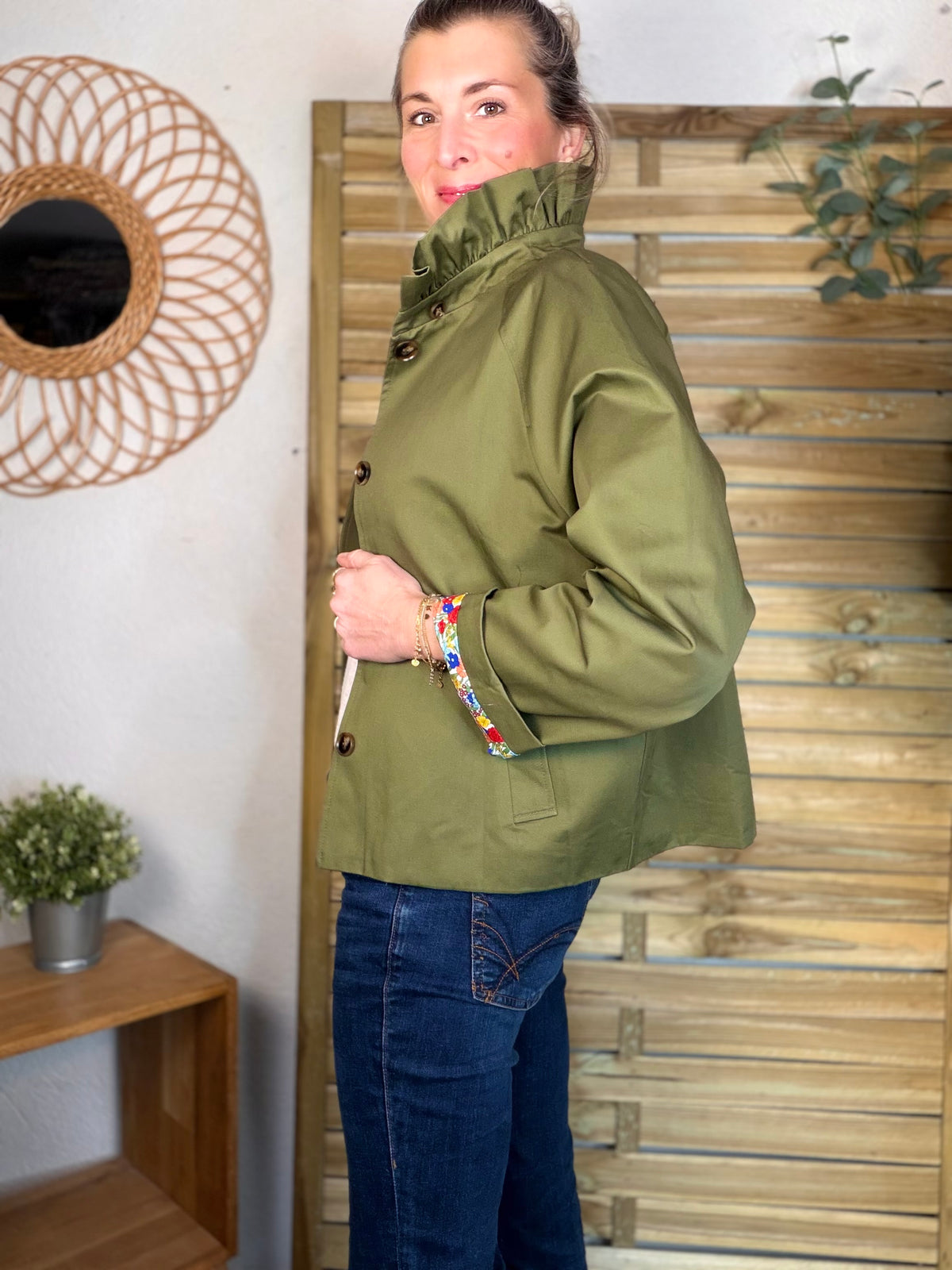 Veste Trench col victorien avec Liberty - VICTORIA Kaki - FIN DE SÉRIE