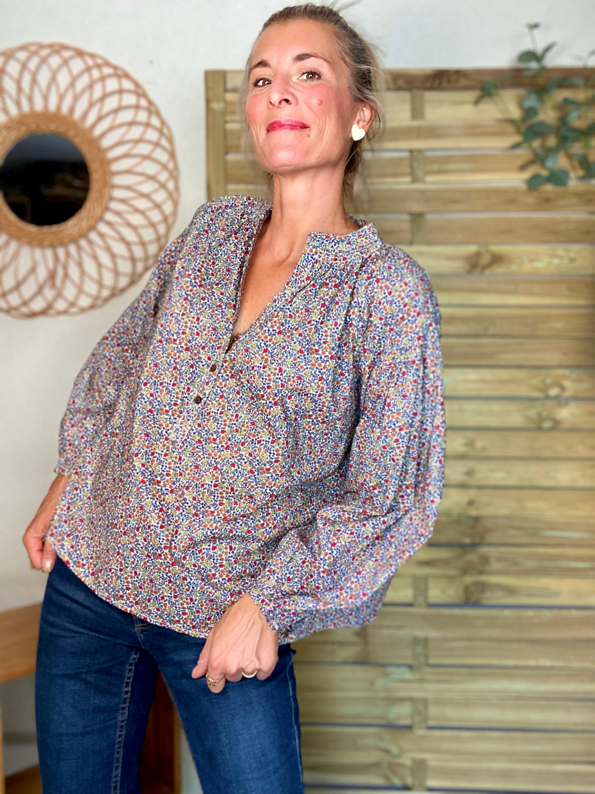 Blouse ample Liberty bleu EDWIGE - FIN DE SÉRIE