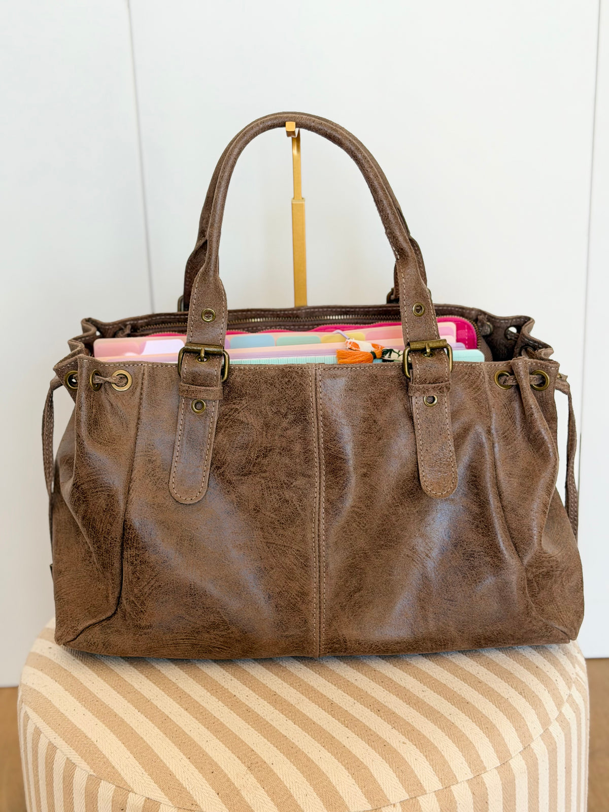 Sac cabas XL en cuir vieilli • COOPER Taupe