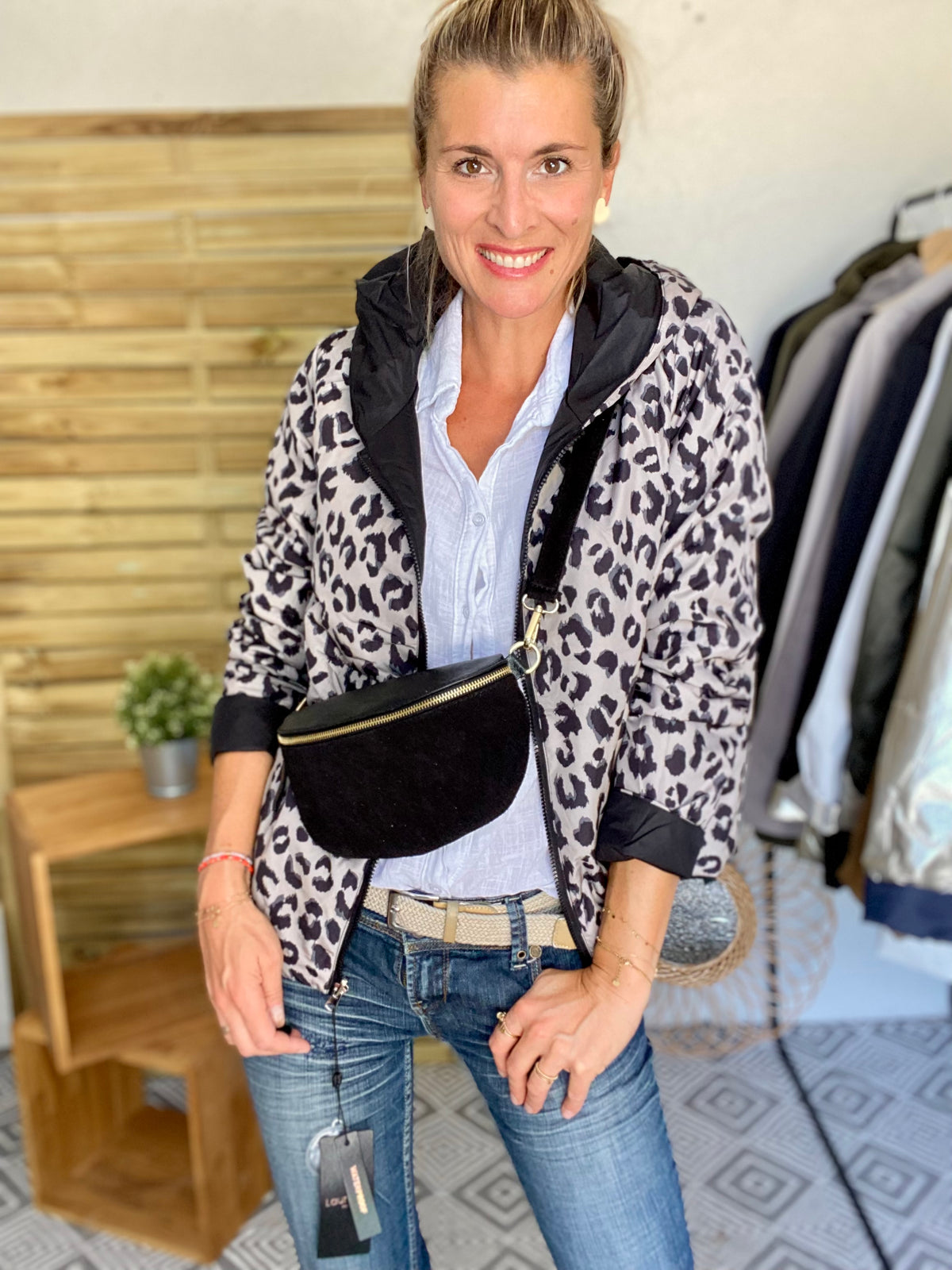 LAURA JO - Imperméable réversible rembourré LOUISON COURT - Noir / léo • DÉSTOCKAGE sur Taille XL