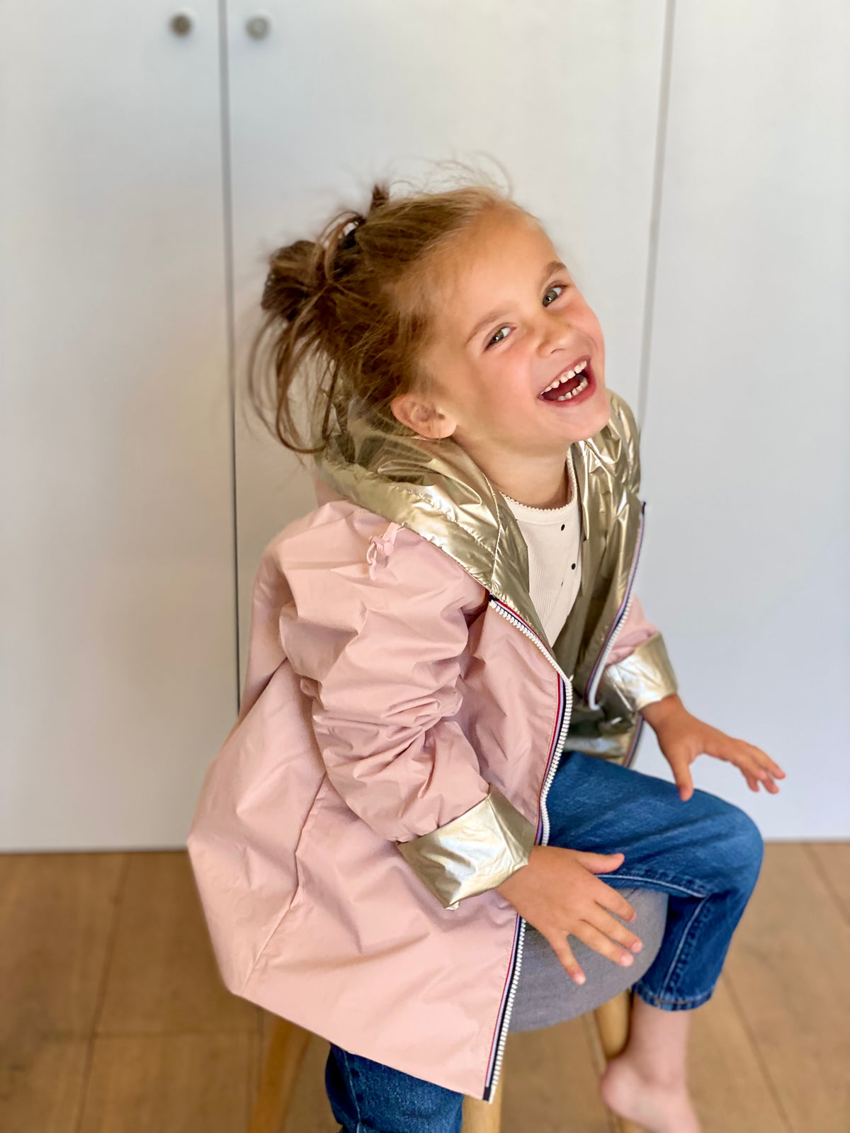 Imperméable réversible rembourré LOUISON KIDS enfant (mixte) - Rose clair / Doré