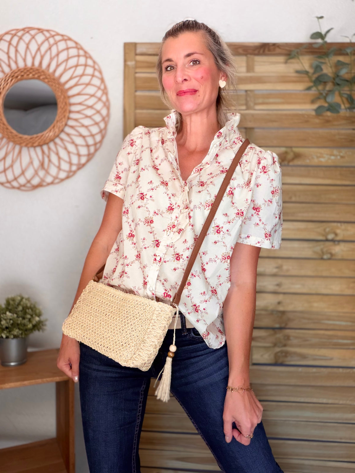 Sac pochette en raphia CORA Beige - FIN DE SÉRIE