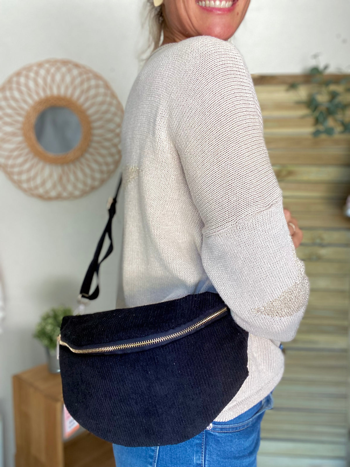 Sac banane XL velours côtelé Ciao Boum - IVY - Noir