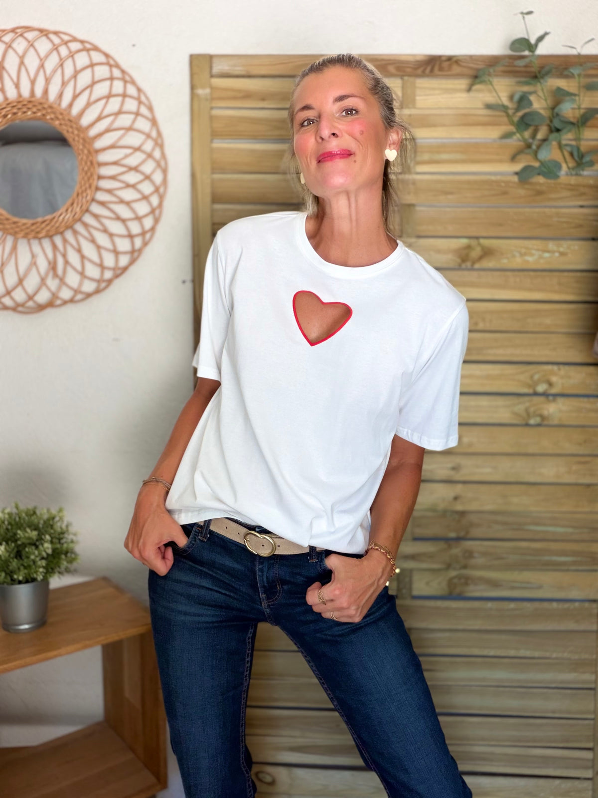 Tee shirt blanc Coeur ajouré SIXTINE
