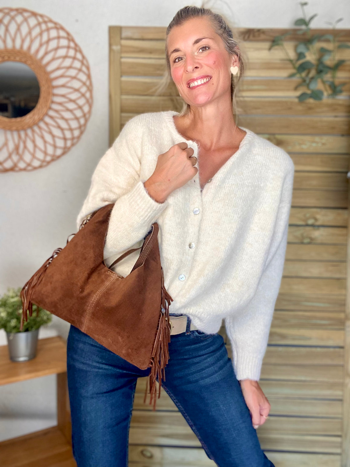 Gilet en maille SYDNEY - Crème chiné