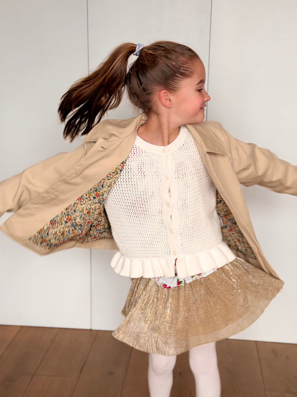 Veste Trench en coton beige avec Liberty - MARION (Taille 2 ans à la Taille XL)