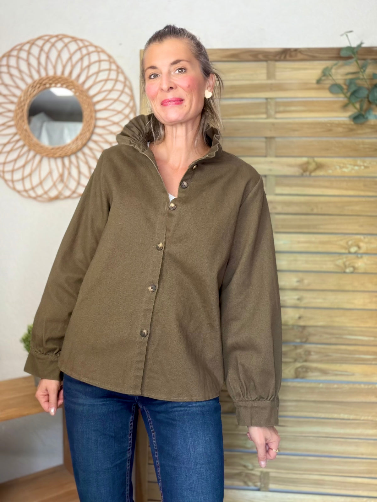 ⚡️ ARRIVAGE • Veste / Chemise en coton, col victorien volanté LISA Kaki