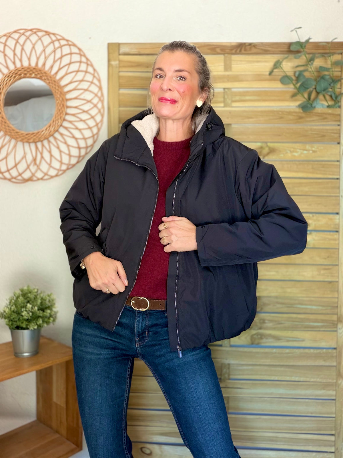 LAURA JO - Imperméable fourré sherpa EVA court - Noir