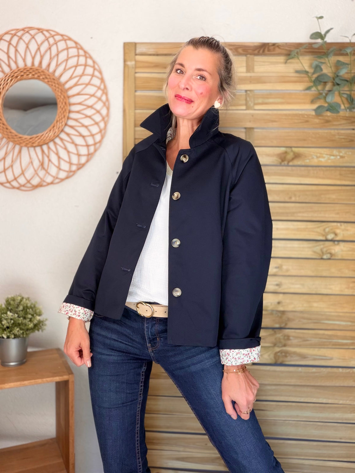 Veste Trench en coton avec Liberty - JOHAN Bleu marine