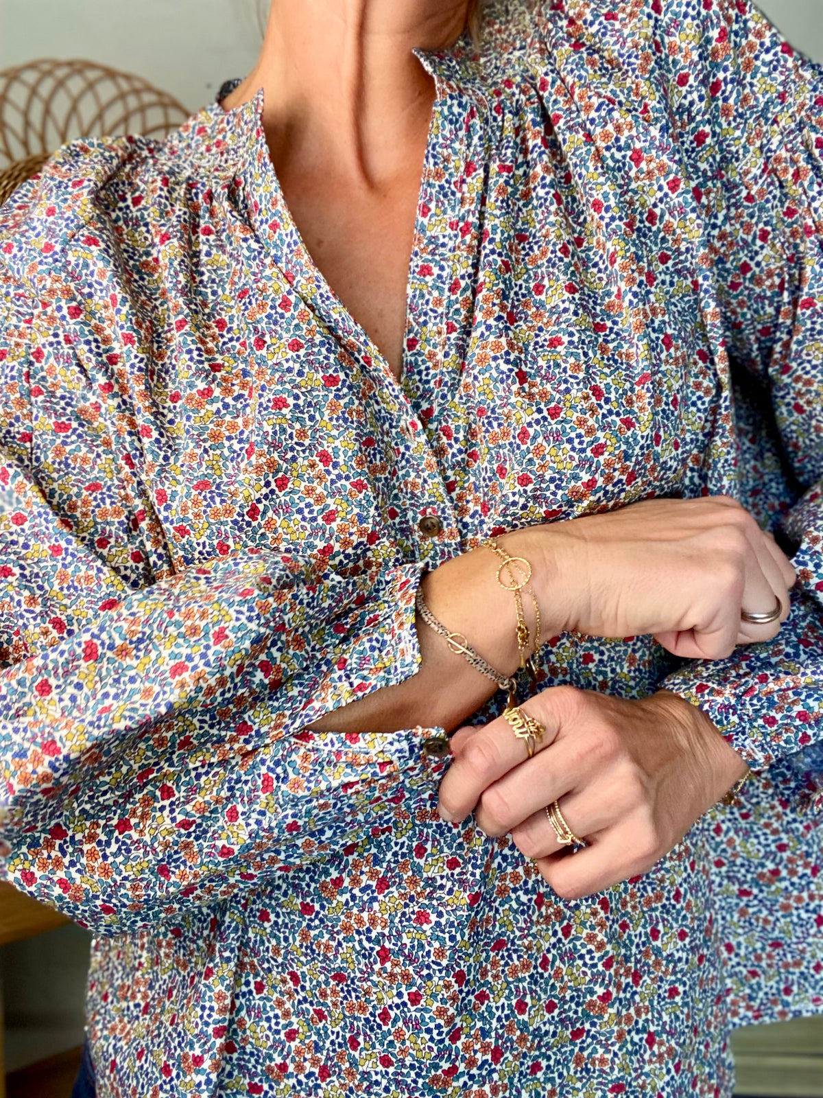 Blouse ample Liberty bleu EDWIGE - FIN DE SÉRIE