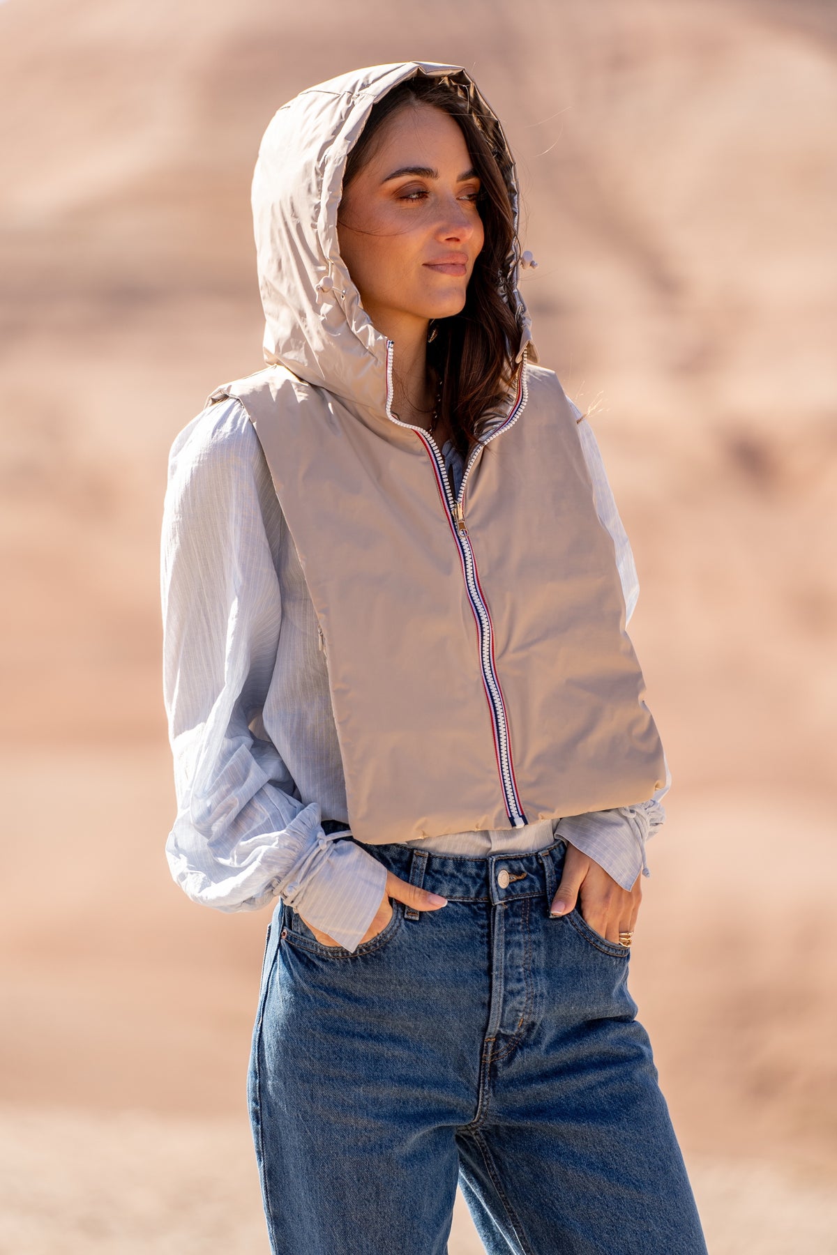 LAURA JO - Col capuche amovible réversible DANY - Beige / Doré
