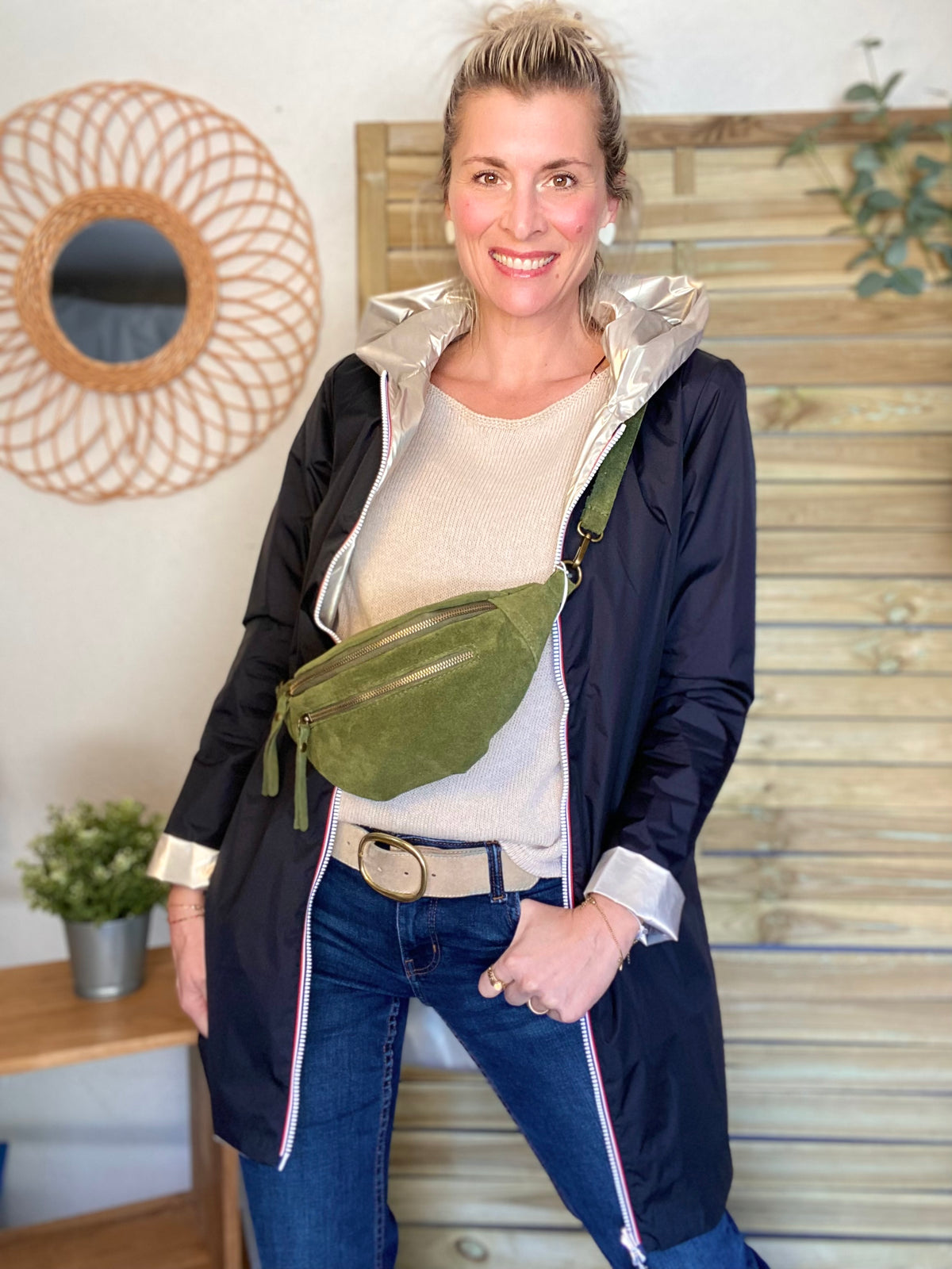 LAURA JO - Imperméable réversible léger GARANCE LONG - Noir/Doré • DESTOCKAGE sur Taille S