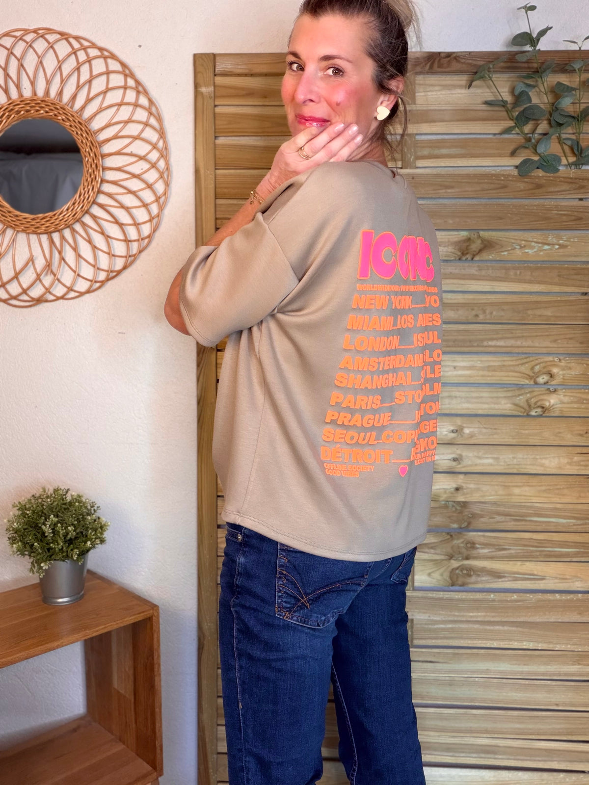 Tee shirt ICONIC matière sweat - THÉA Taupe