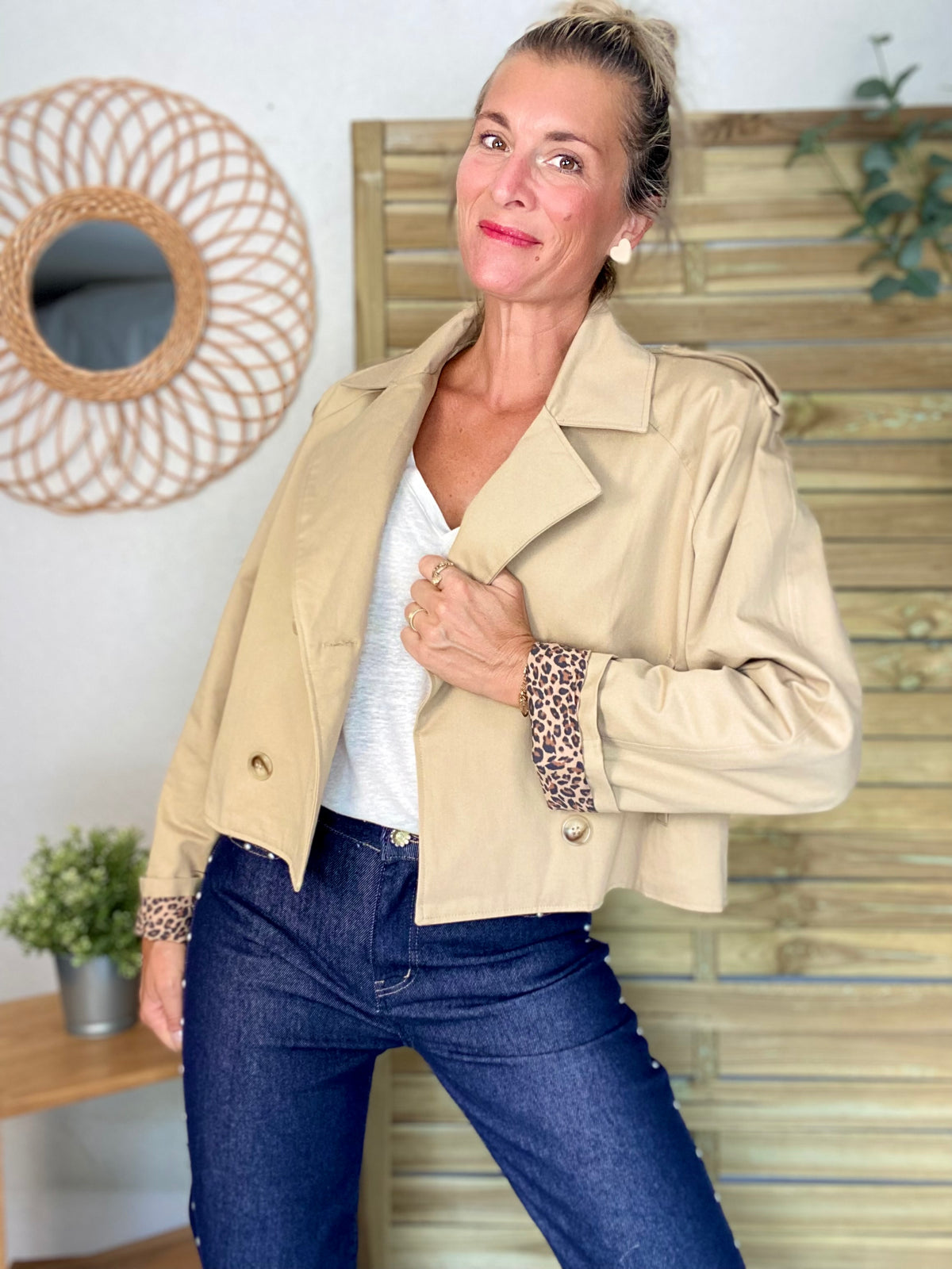 Veste Trench en coton beige avec Léo ROXANE