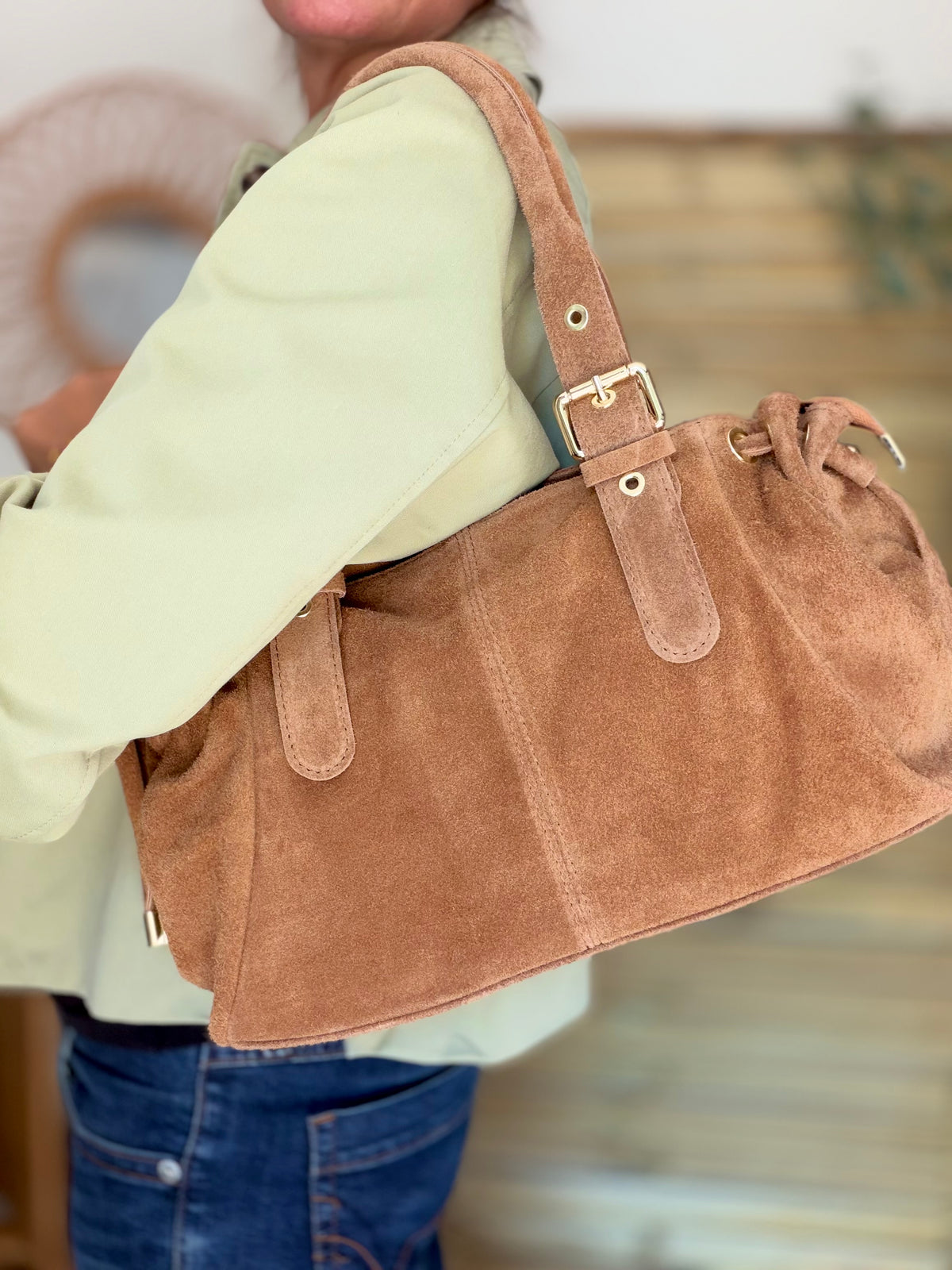 Sac à main en cuir daim GERY - Camel