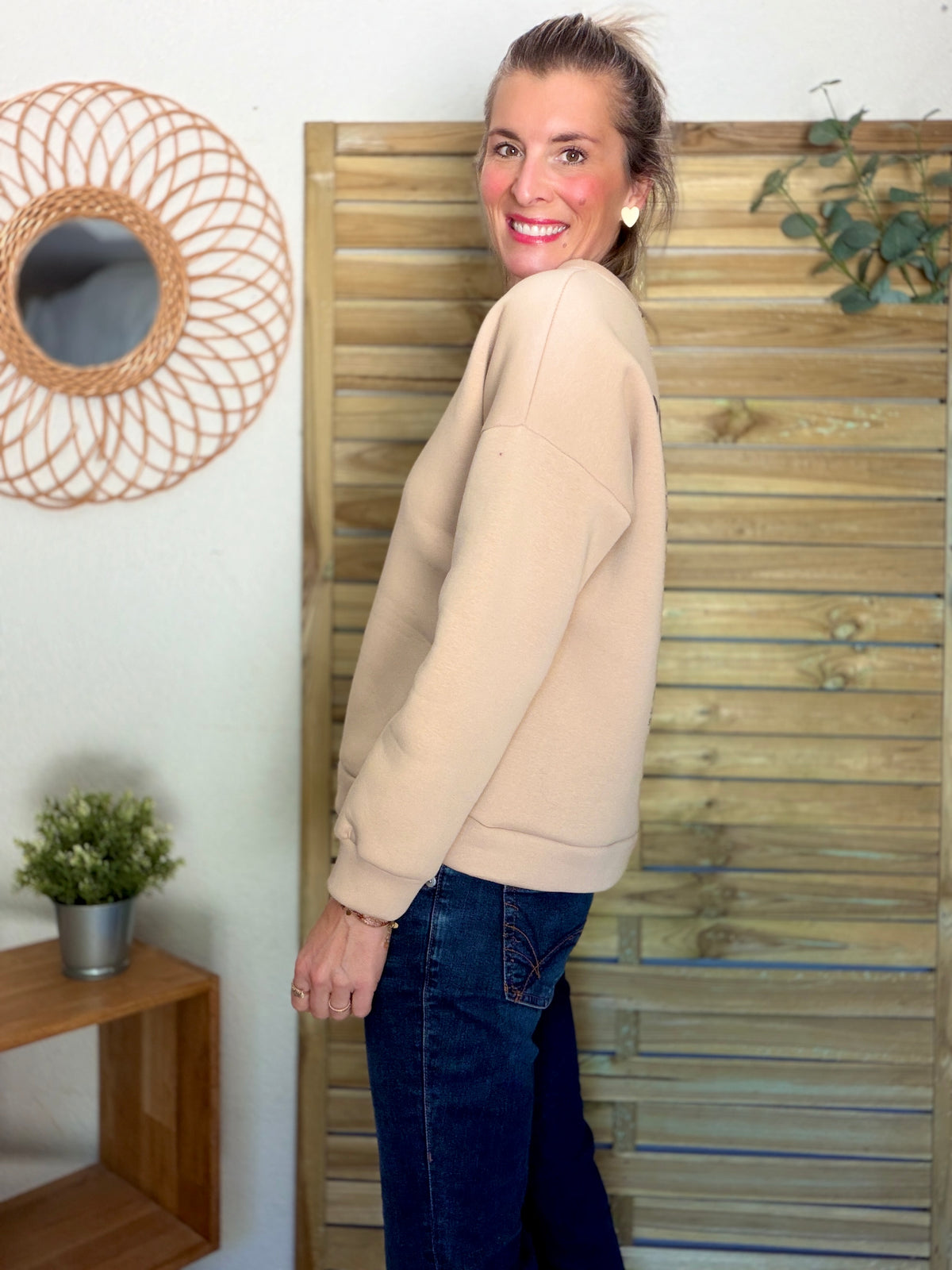 Sweat ICONIC Léo molleton ISALINE - Beige