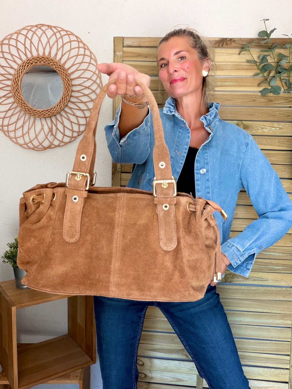 Sac à main en cuir daim GERY - Camel
