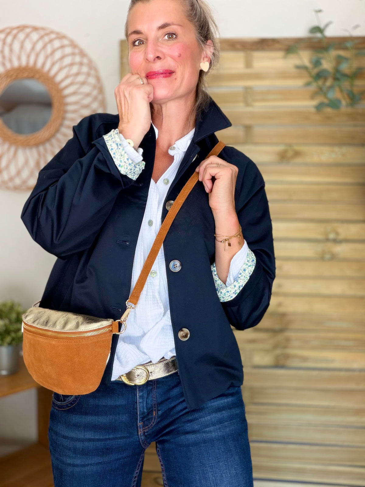 Veste Trench en coton avec Liberty - JOHAN Bleu marine