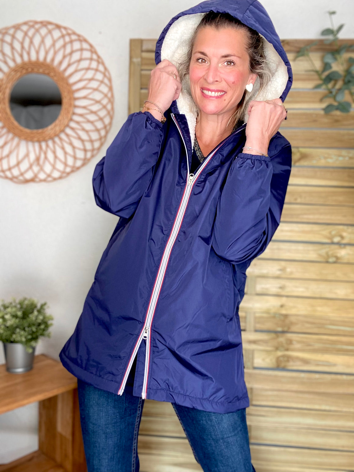 Parka Imperméable moumoute sherpa unisexe JEAN.NE - LE PETIT BRETON - Bleu Marine (Taille très grand) - FIN DE SÉRIE