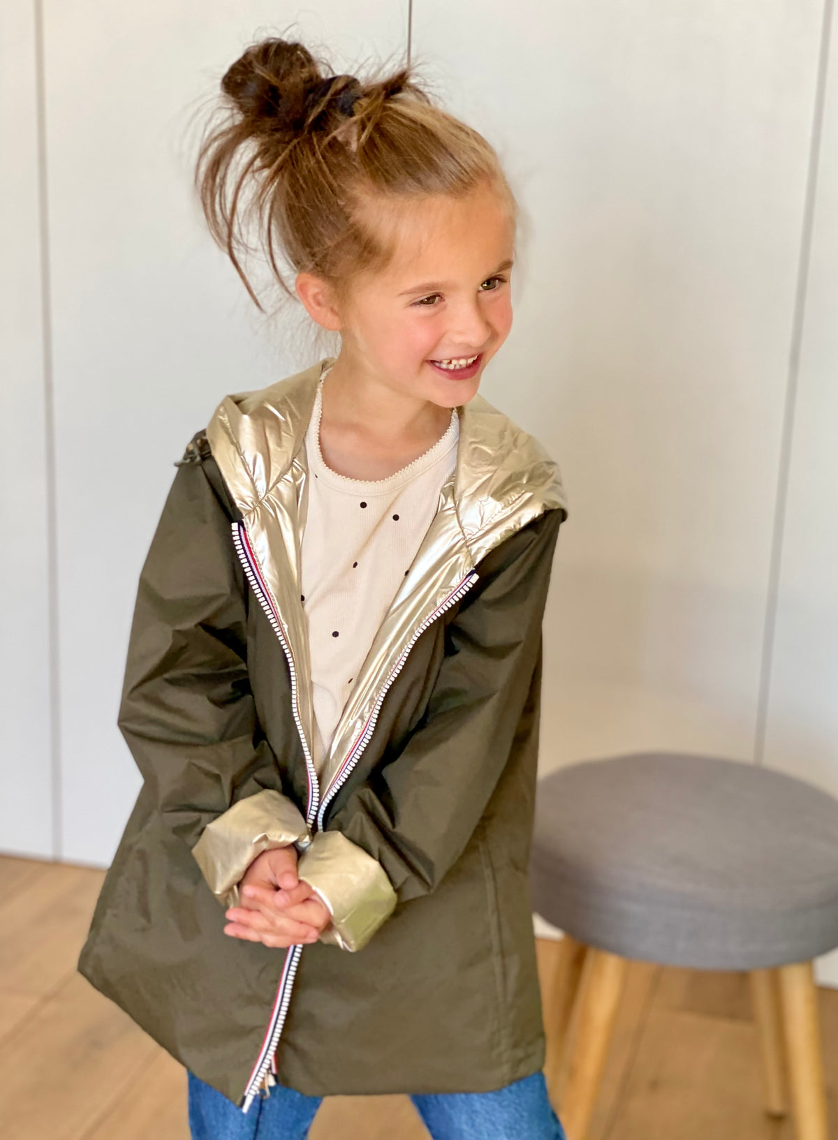 Imperméable réversible rembourré LOUISON KIDS enfant (mixte) - Kaki / Doré • DÉSTOCKAGE sur Taille 6 ans