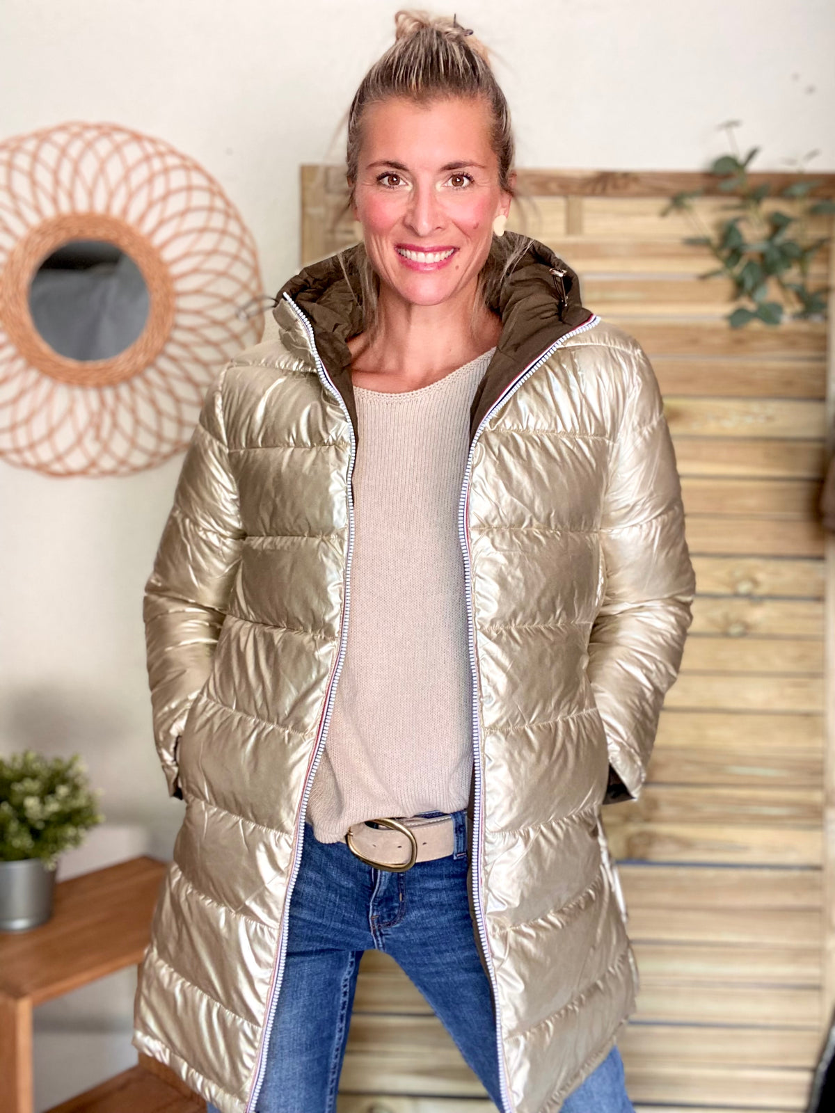 Doudoune imperméable réversible ANGÈLE LONG - Kaki - MELYA MELODY