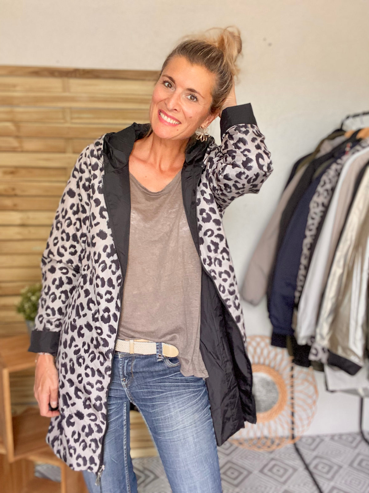 LAURA JO - Imperméable réversible rembourré LOUISON LONG - Noir / Léo