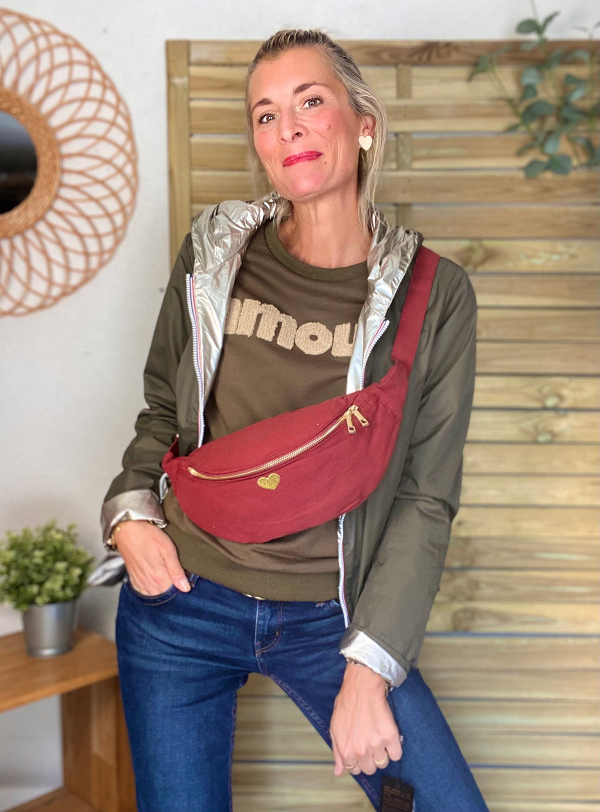 Sweat amour DORIA - Kaki / Beige