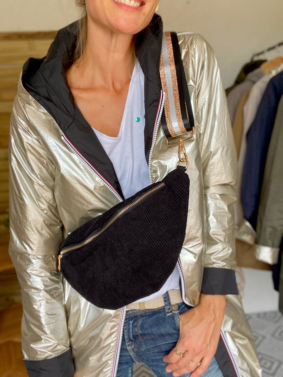Sac banane XL velours côtelé Ciao Boum - IVY - Noir