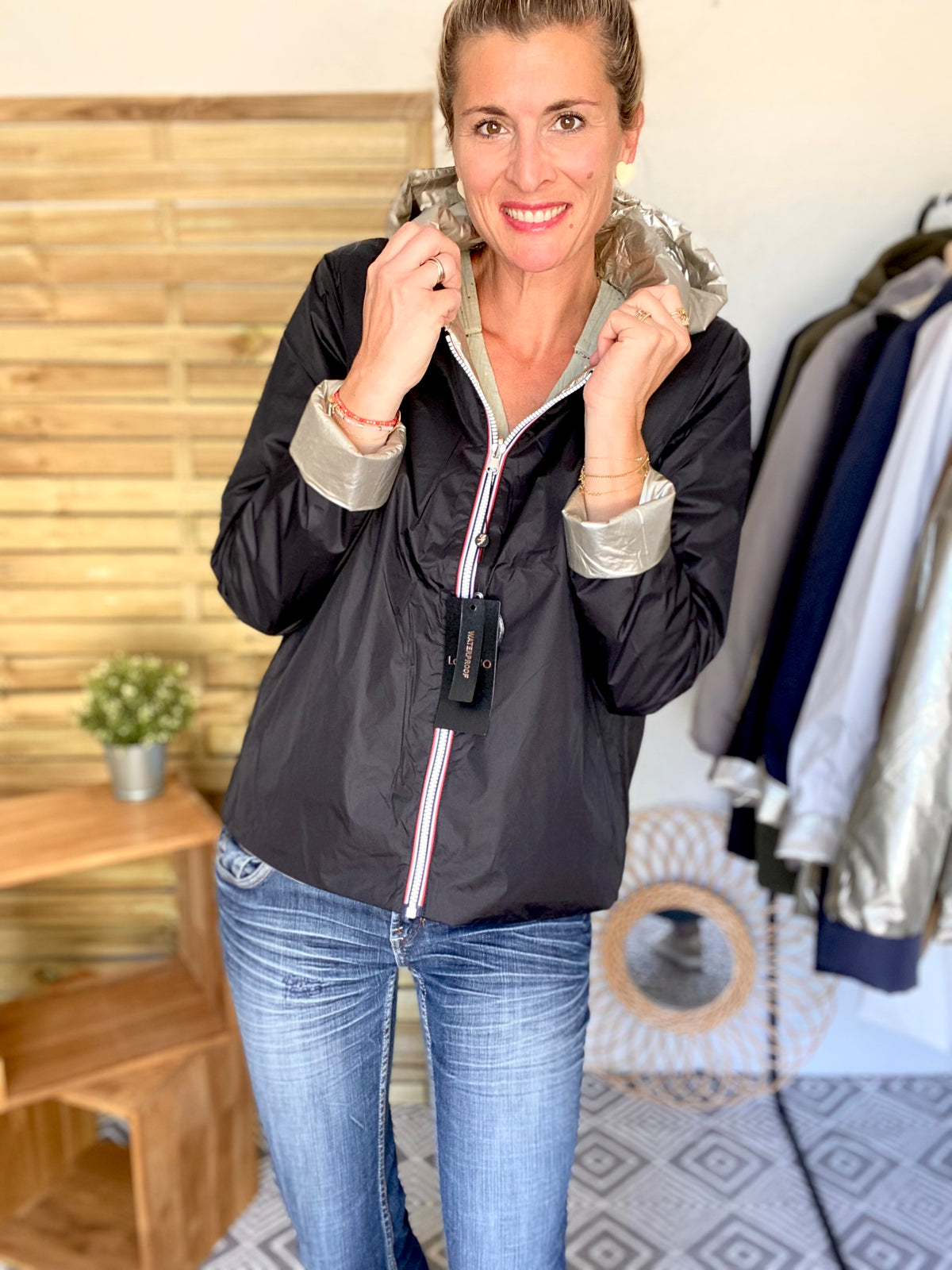LAURA JO - Imperméable réversible rembourré LOUISON COURT - Noir/Doré • DÉSTOCKAGE sur Taille XL