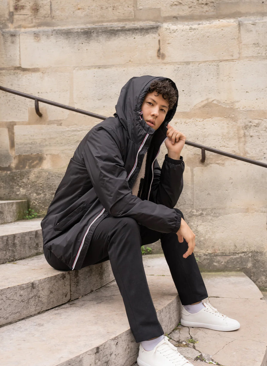 LAURA JO - Parka Imperméable Homme LOUIS* COURT  Noir / sherpa écru