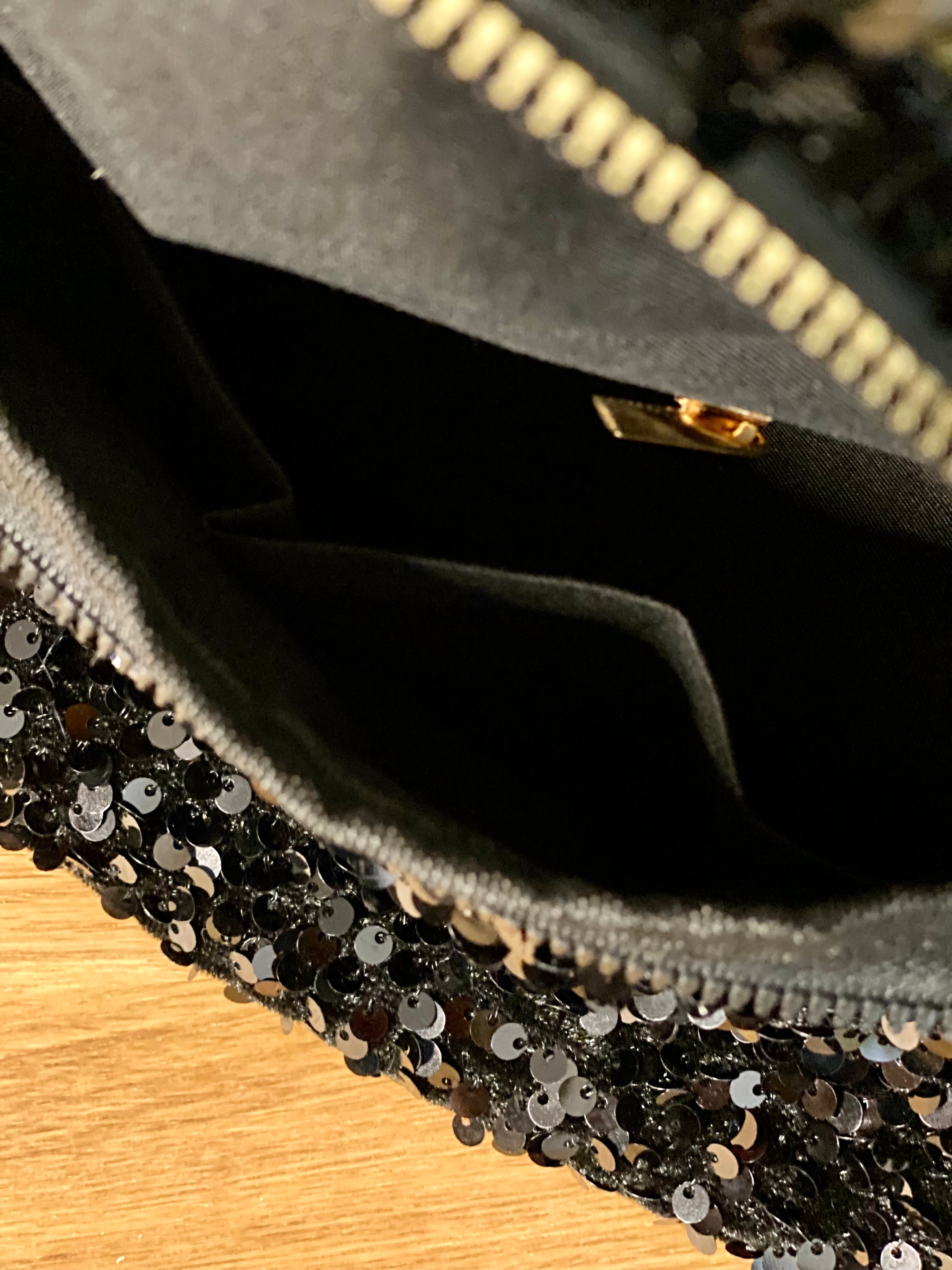 Sac banane L à sequins 30cm et sangle fantaisie - ROXY - Noir