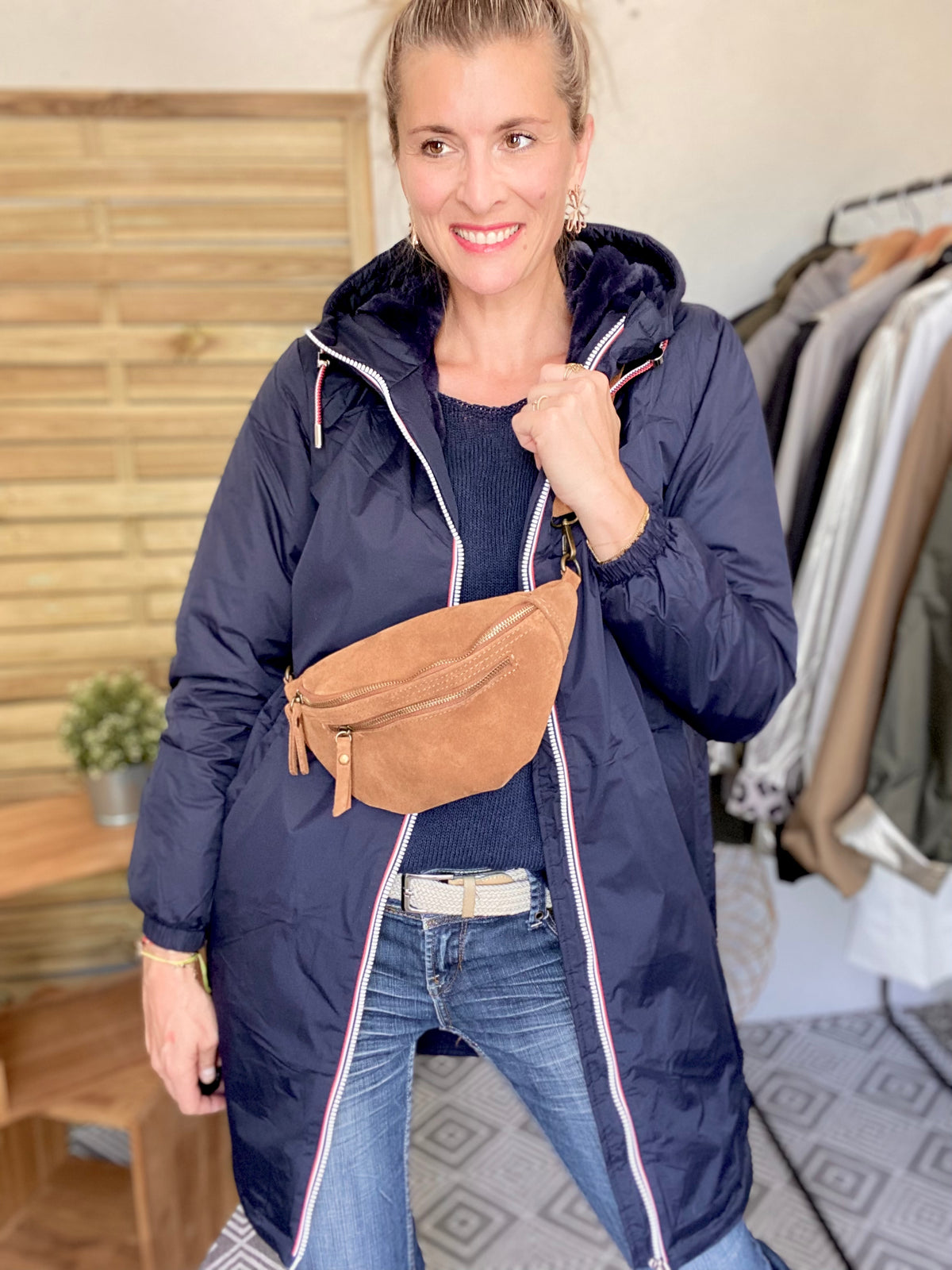 LAURA JO - Parka Imperméable THELMA LONG fourrée - Bleu marine • DÉSTOCKAGE sur Taille XL
