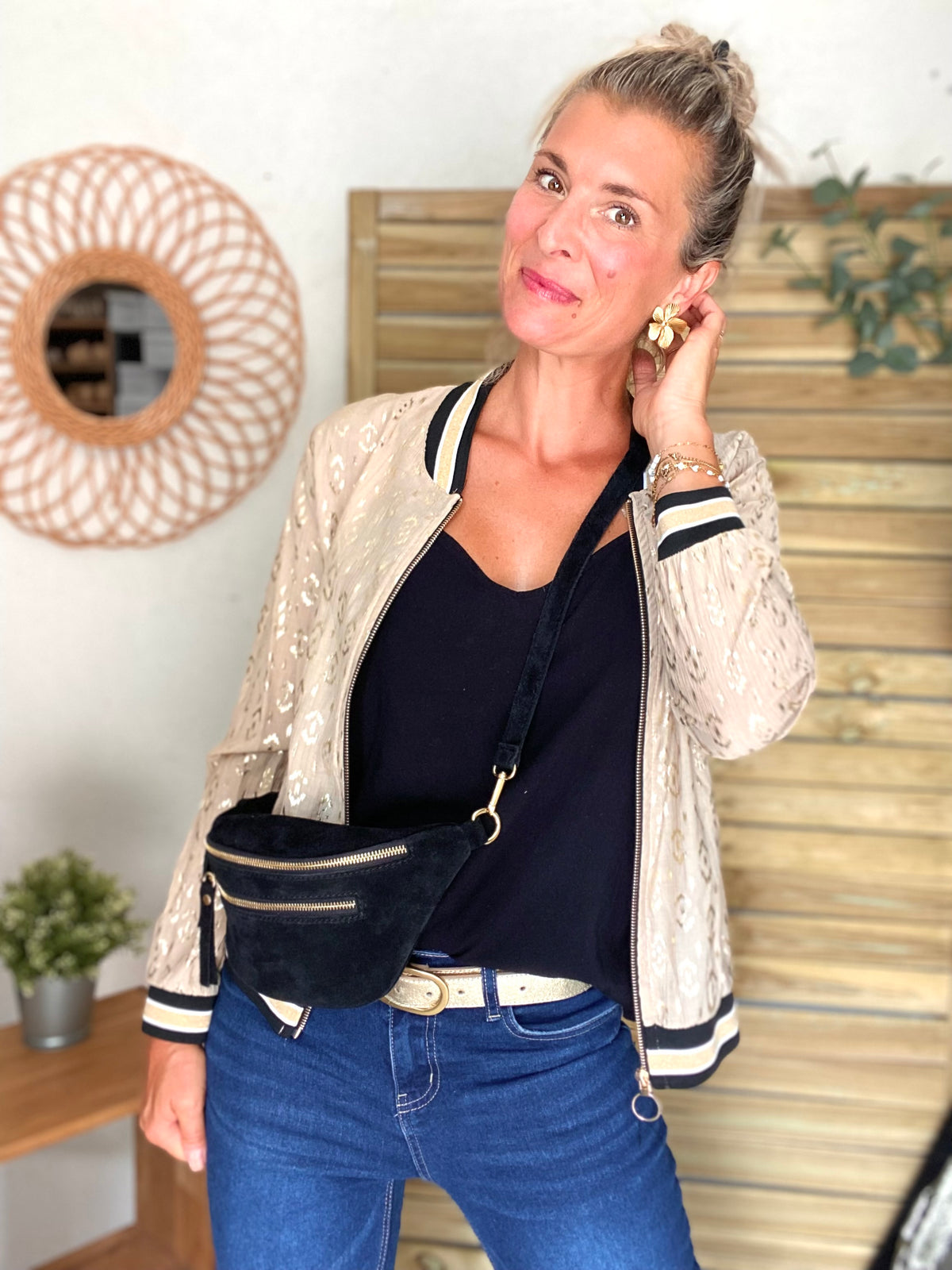 Veste bombers léger EMILY - imprimé Doré Beige (losanges)